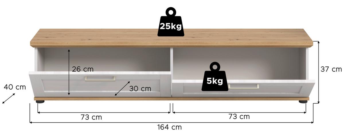 Nizka Omarica Verona, Bela, Barva Macesna - srebrne barve/črna, Design, umetna masa/leseni material (164/37/40cm) - Livetastic