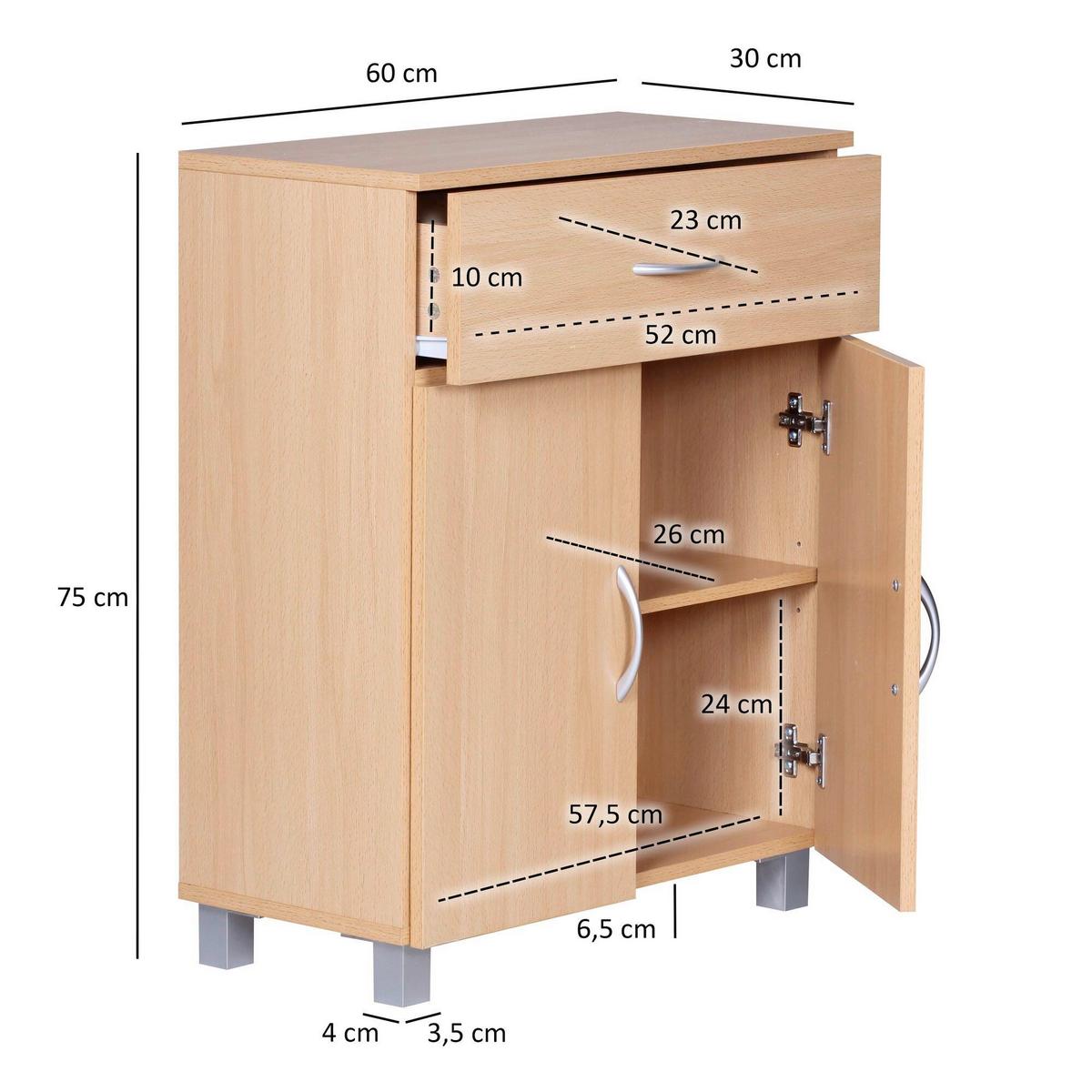 SCHUHSCHRANK SCHUHSCHRANK BUCHE OPTIK - Buchefarben/Grau, Design, Holzwerkstoff/Kunststoff (60/75/30cm) - MID.YOU