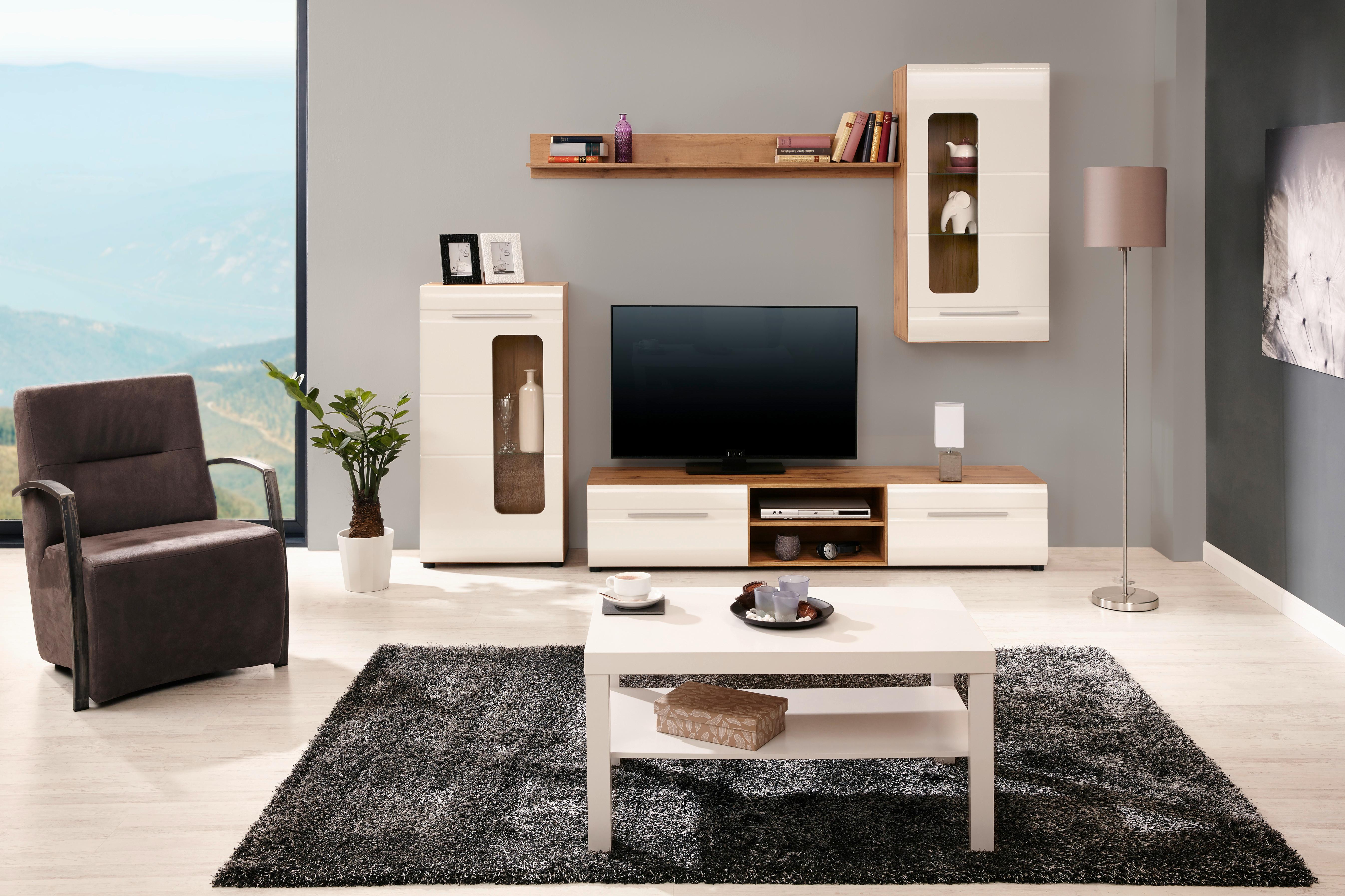 Mobilier cameră de zi Bailamos - alb/culoare lemn stejar, Modern, material pe bază de lemn (235/199,1/41,6cm) - Modern Living