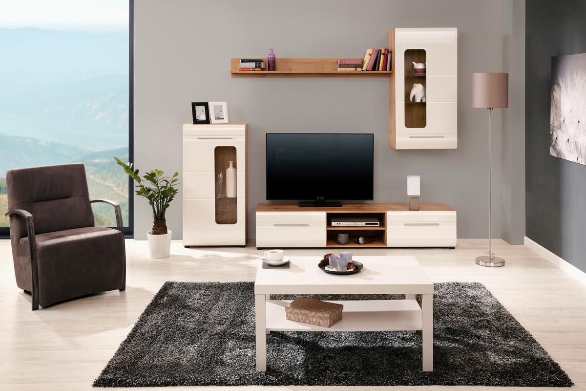 Regal Za Dnevni Boravak Bailamos - bijela/boje hrasta, Moderno, staklo/drvni materijal (235/199,1/41,6cm) - Modern Living