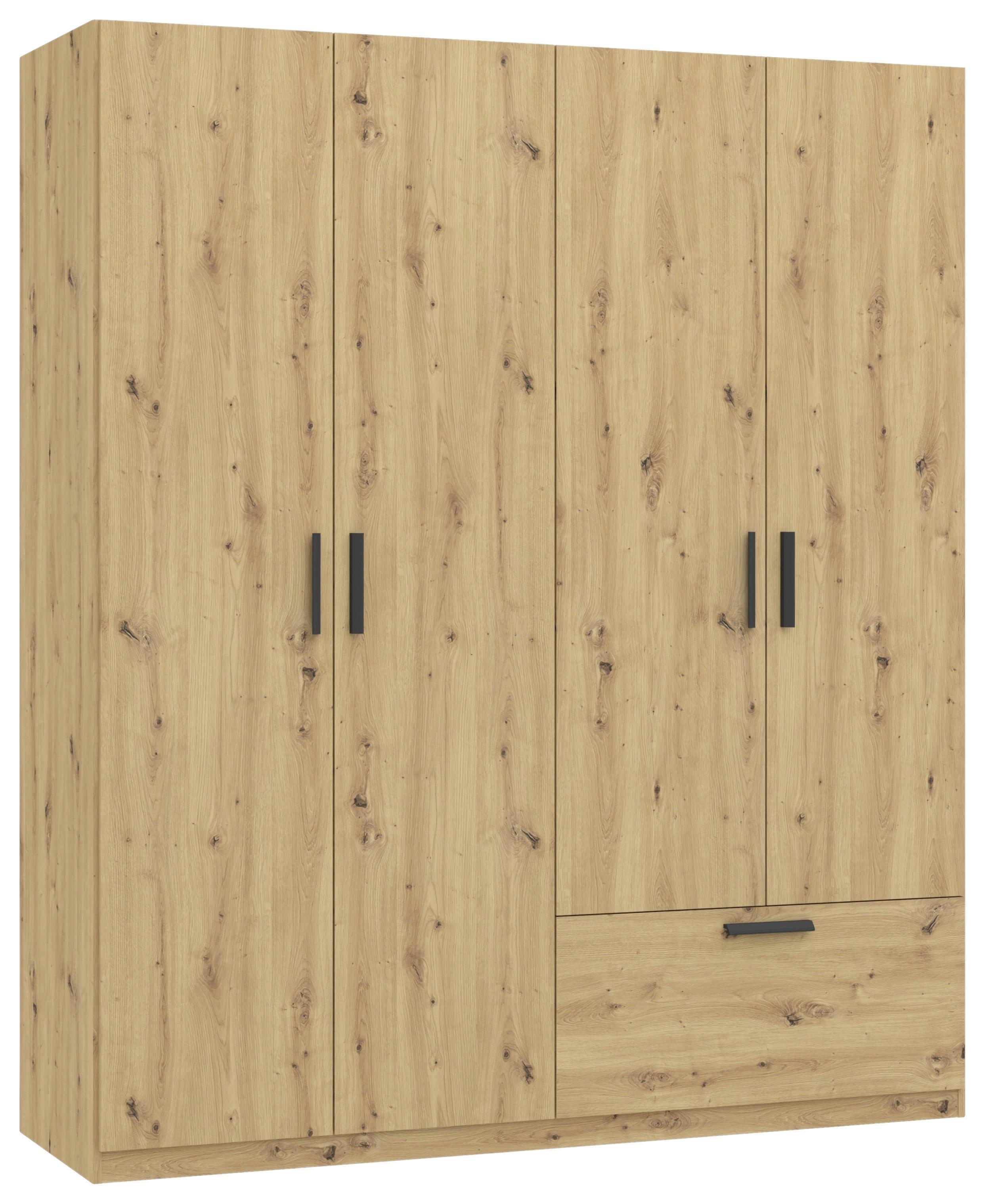 Drehtürenschrank Milos Eiche Artisan - Schwarz/Eiche Artisan, MODERN, Holzwerkstoff/Kunststoff (180/210/52cm) - Mömax