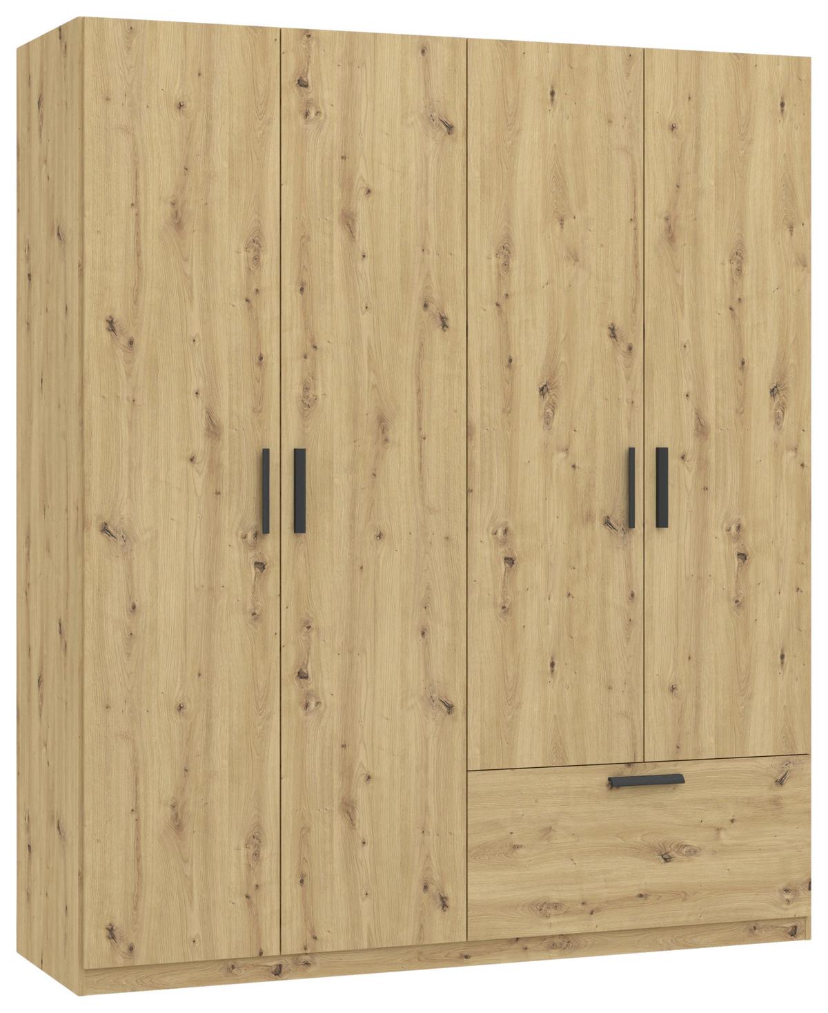 Drehtürenschrank Milos Eiche Artisan - Schwarz/Eiche Artisan, MODERN, Holzwerkstoff/Kunststoff (180/210/52cm) - Mömax