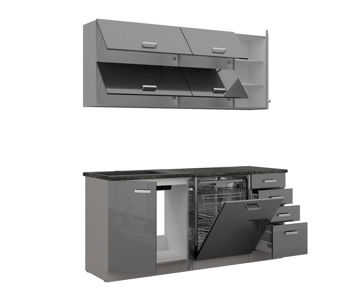 Blok Kuhinja Grey - siva visoki sjaj/boja hroma, Moderno, metal/pločasti materijal (180/214/60cm) - Modern Living