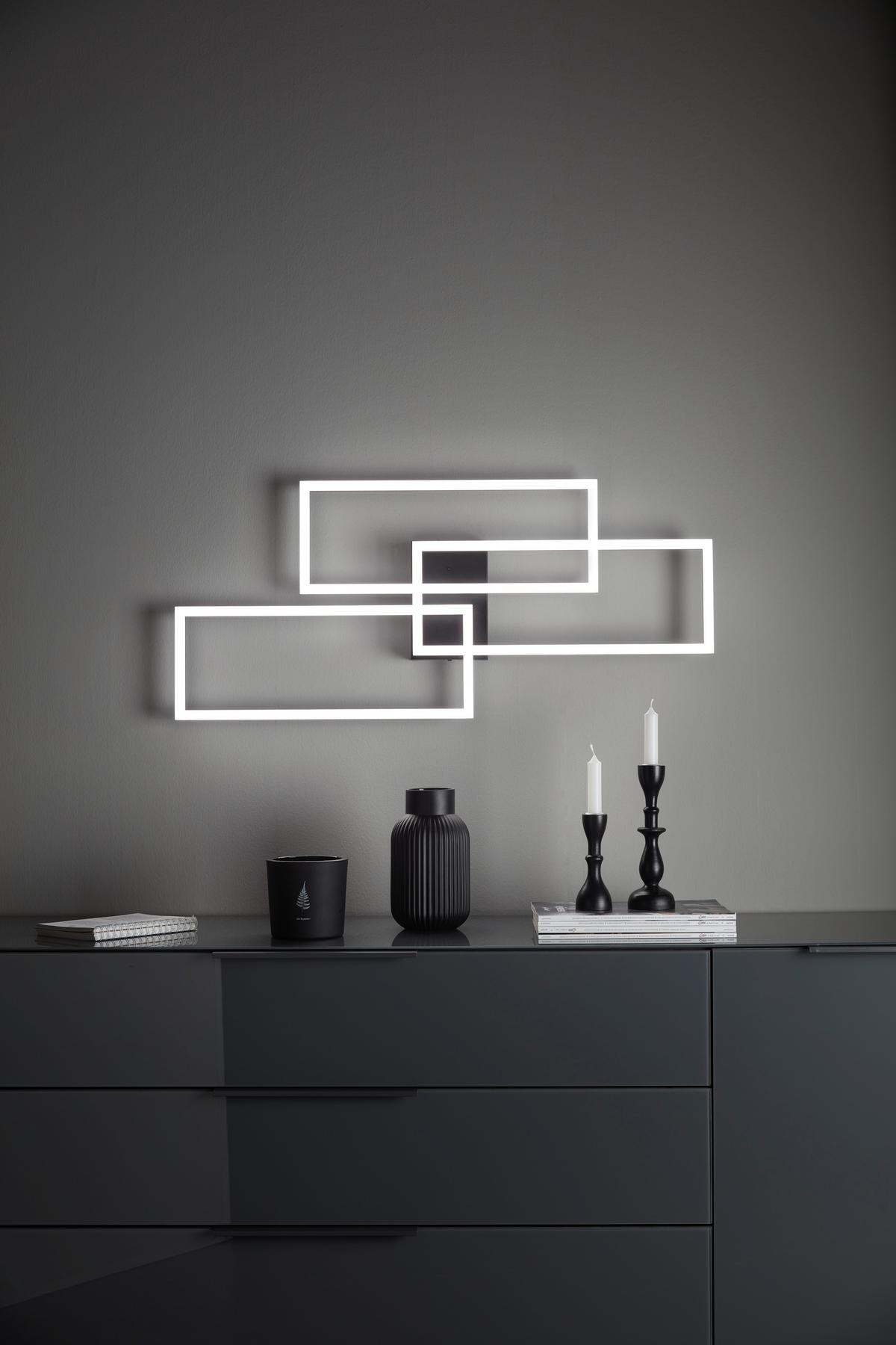 Plafonieră cu LED Bekka - opal/negru, Modern, plastic/metal (90/40/8cm) - Premium Living