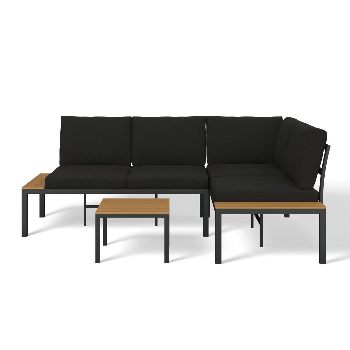 Loungegarnitur-Set Arianna Schwarz Metall/Outdoorstoff - Schwarz, MODERN, Kunststoff/Textil (146/76/75cm) - Bessagi Garden