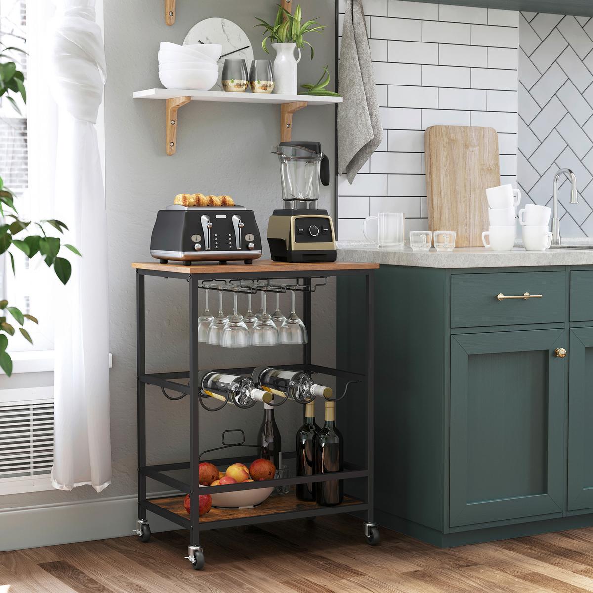 Servierwagen LR087B01 Schwarz/Dunkelbraun - Dunkelbraun/Schwarz, Trend, Holzwerkstoff/Metall (60/82/40cm) - MID.YOU