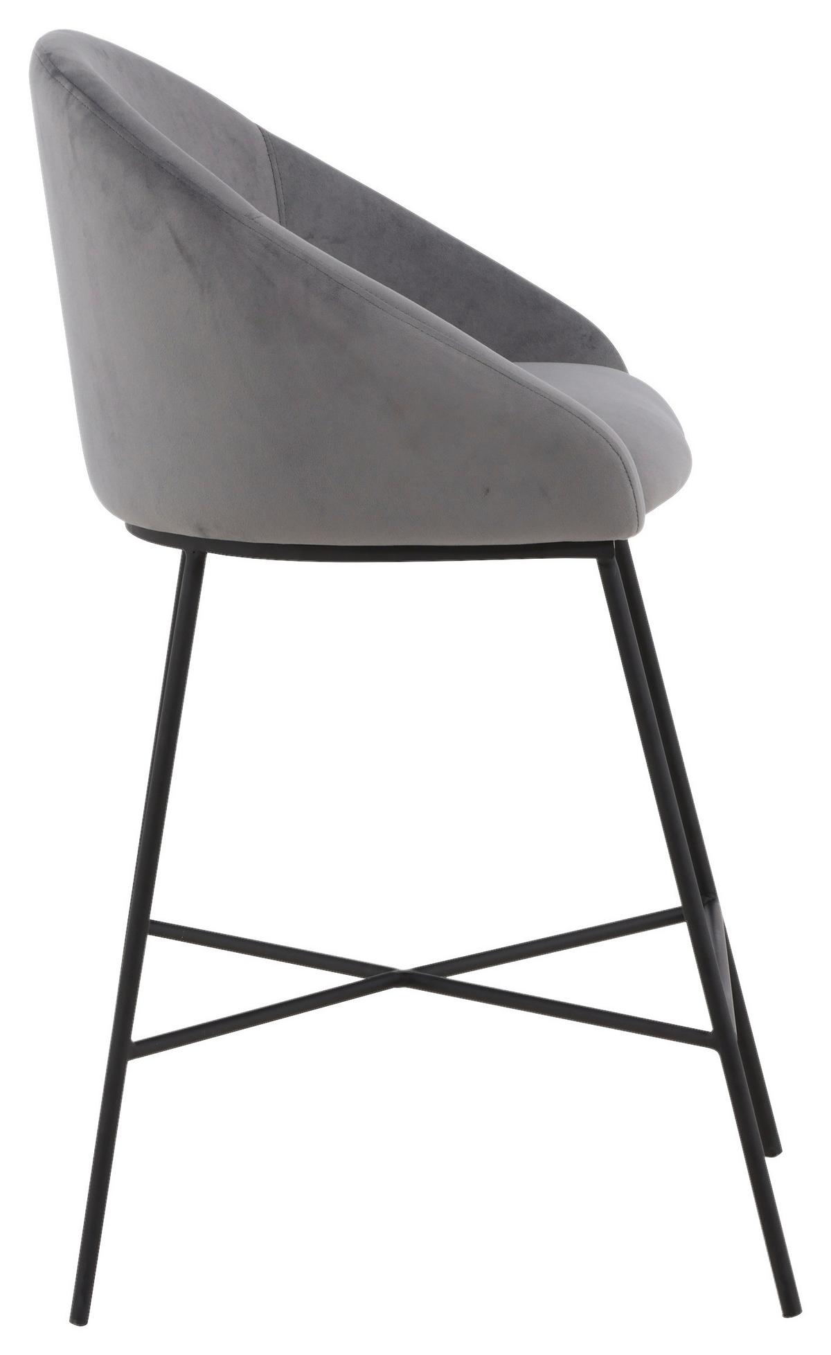 Barhocker Velvet VELVET - Dunkelgrau/Schwarz, Design, Textil/Metall (58,5/97/57cm) - Livetastic