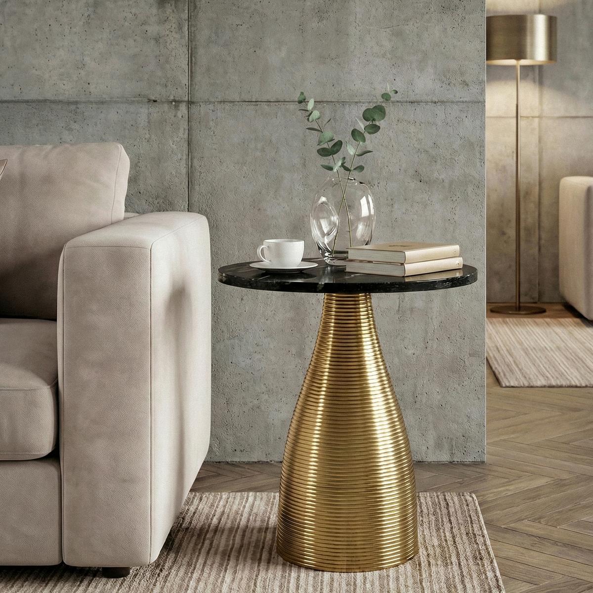 Beistelltisch Wl7.514 - Goldfarben/Schwarz, Design, Stein/Metall (40/40/48cm) - Livetastic