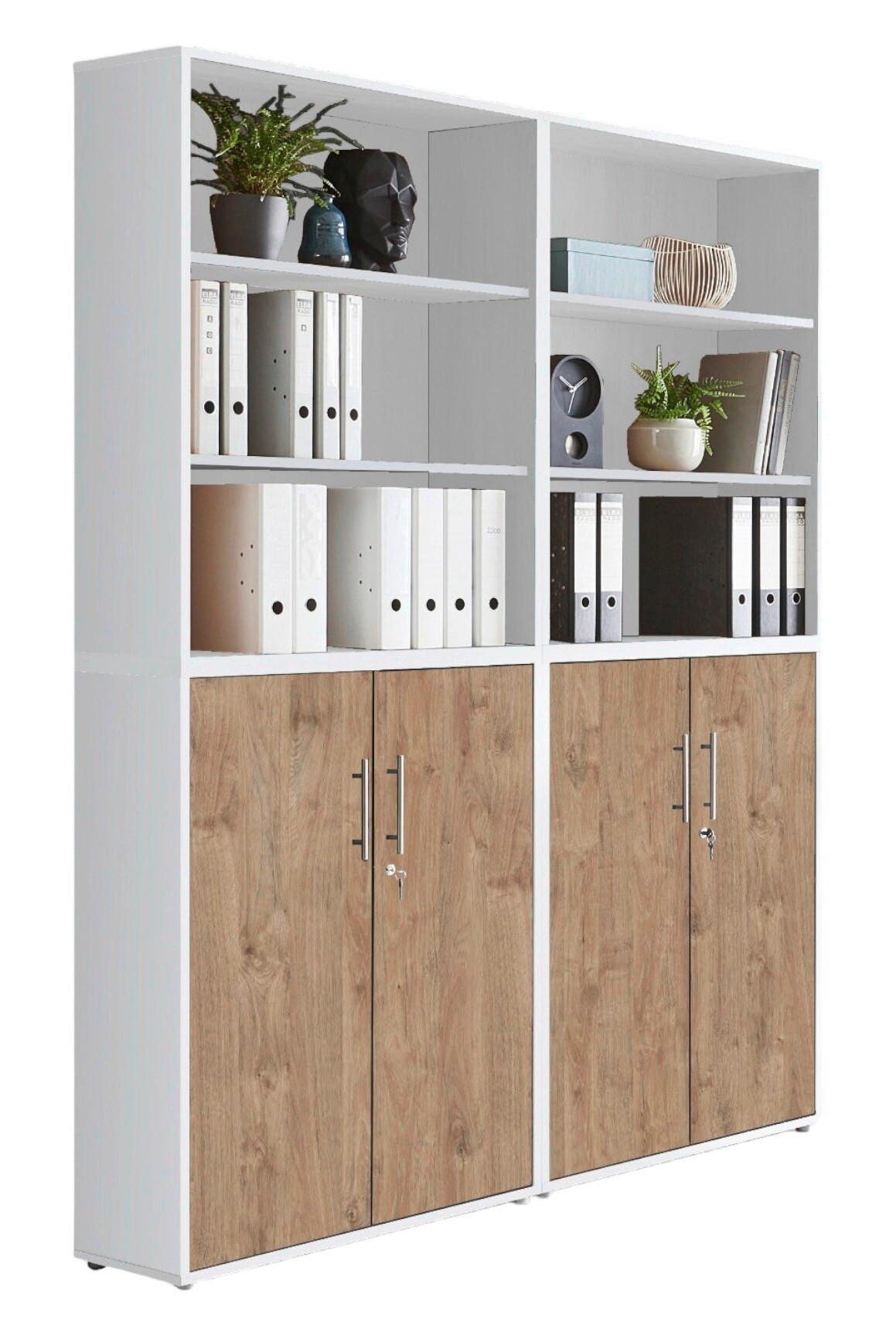 Aktenschrank Office Edition Sw Set 11 Weiß/Eichefarben - Eichefarben/Weiß, MODERN, Holzwerkstoff (168,8/227,2/33cm) - MID.YOU