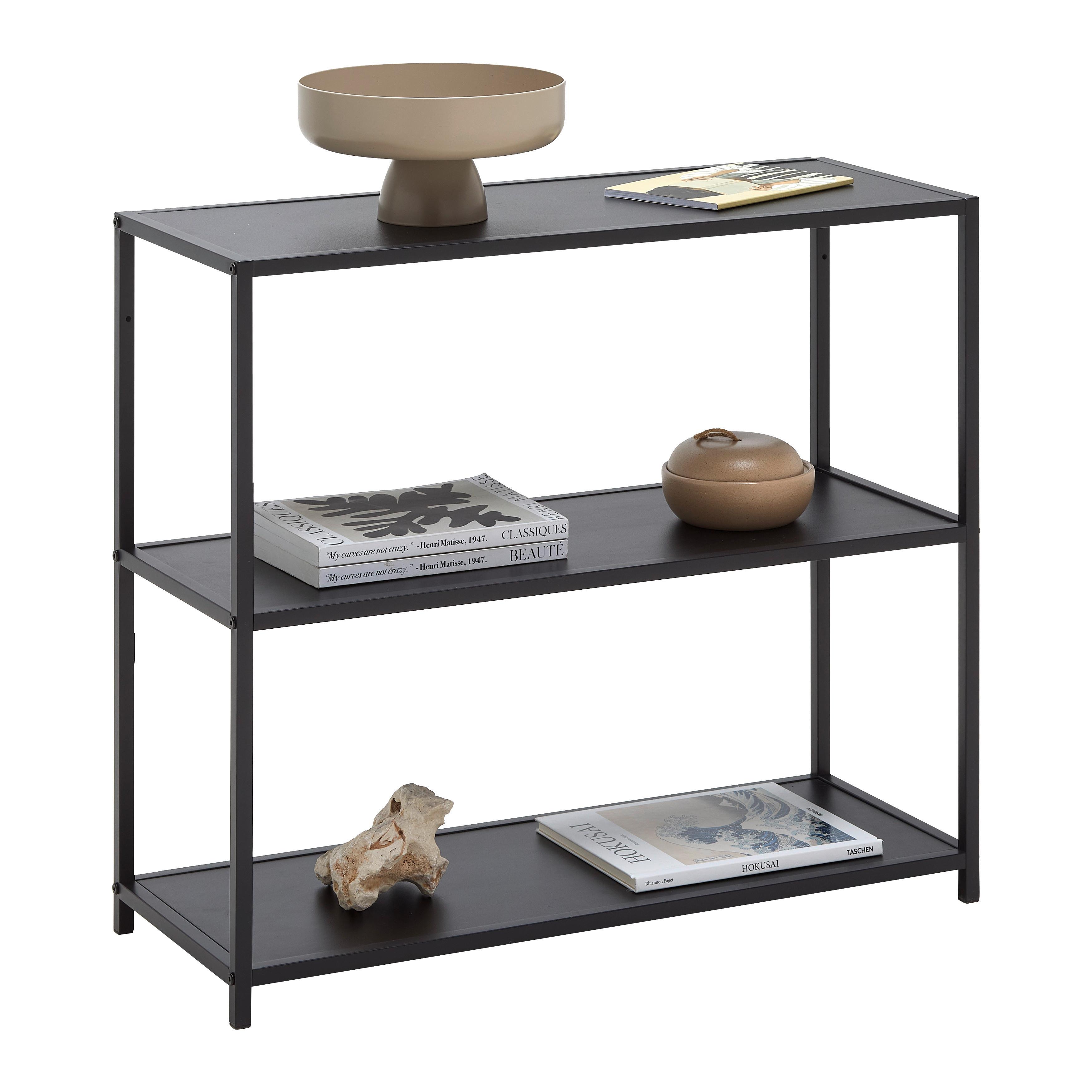 HYLLA BASTIAN II -BASED/SB- - svart, Modern, metall/trämaterial (77/68/30cm) - Based