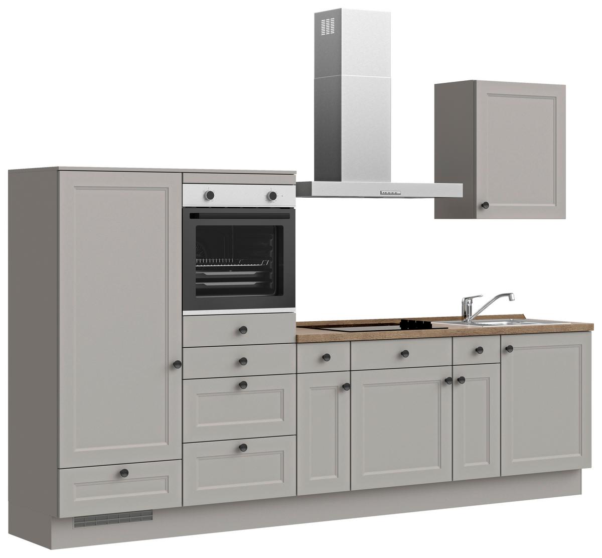 Küchenblock Cascada Low m. Geräten Grau - Eiche dunkel/Schwarz, MODERN, Holzwerkstoff/Metall (300cm) - Nobilia