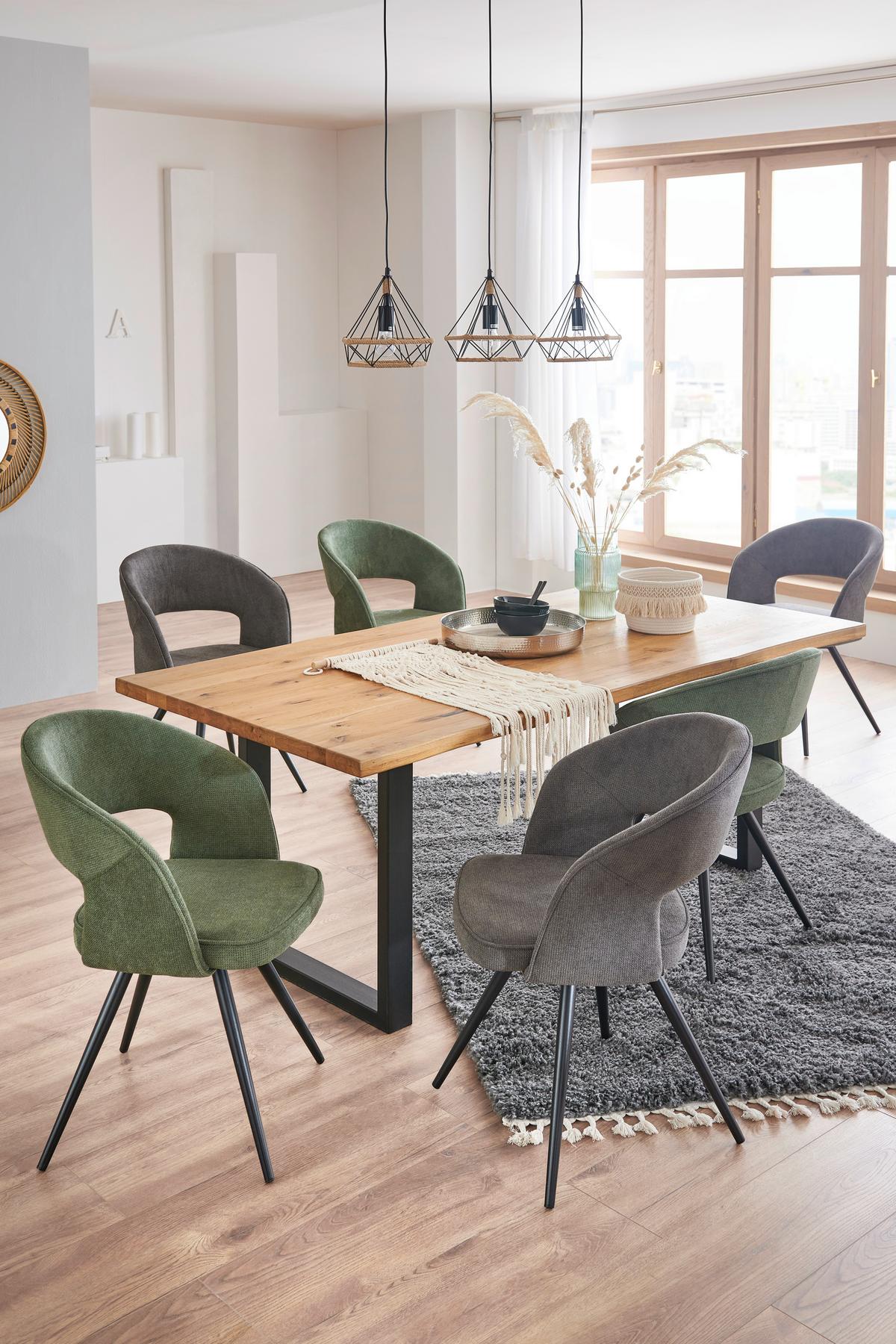 Masă sufragerie Rockford - culoare lemn stejar/negru, Modern, lemn/metal (200/77/100cm)