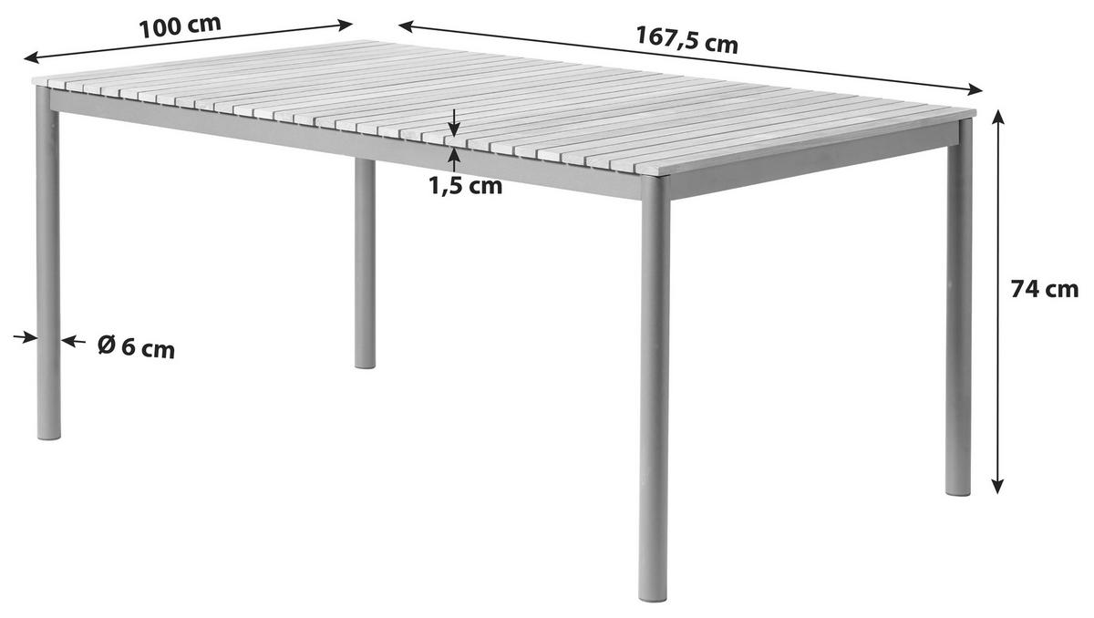 Gartentisch Mood Teakholz/Anthrazit - Anthrazit/Teakfarben, KONVENTIONELL, Holz/Metall (167,5/100/74cm) - Gardenson