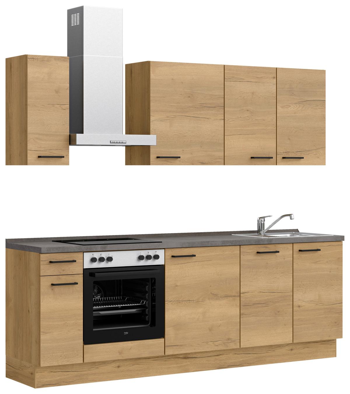 Küchenblock Structura Low m. Geräten Eiche - Schieferfarben/Eichefarben, MODERN, Holzwerkstoff/Metall (240cm) - Nobilia