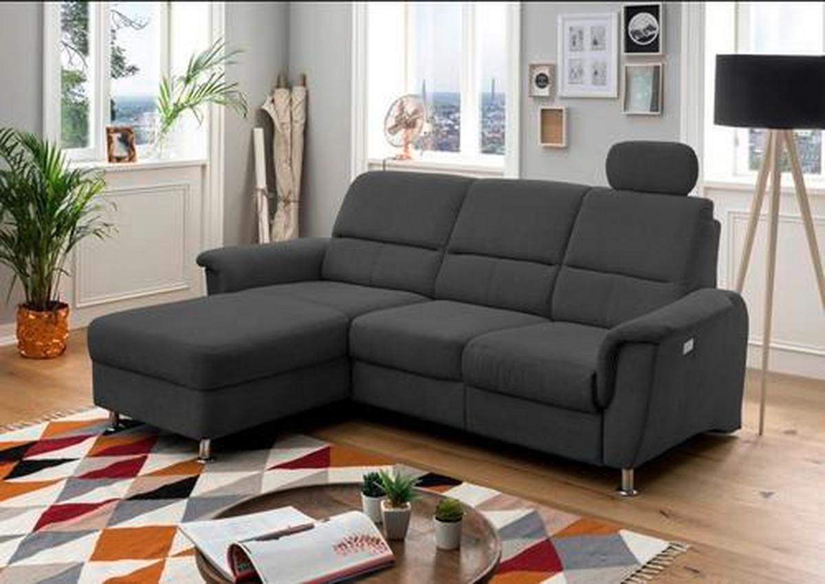 Ecksofa mit Relaxfunktion + USB Anschluss Parole, Mikrof. - Chromfarben/Schwarz, MODERN, Textil/Metall (165/231cm) - Livetastic