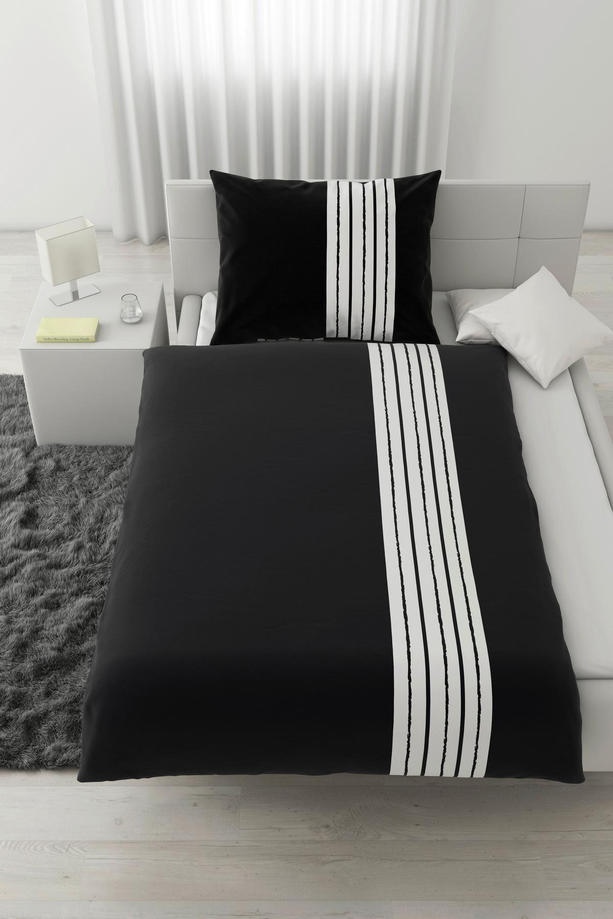 Bettwäsche Stripes in Schwarz/Weiss ca. 160x210cm - Schwarz, Modern, Textil (160/210cm) - Modern Living