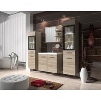 Badmöbel-Set 5-tlg. Madrit mit LED ca. 120 cm Eiche - Eiche San Remo/Weiß, LIFESTYLE, Glas/Holzwerkstoff (120cm) - P & B