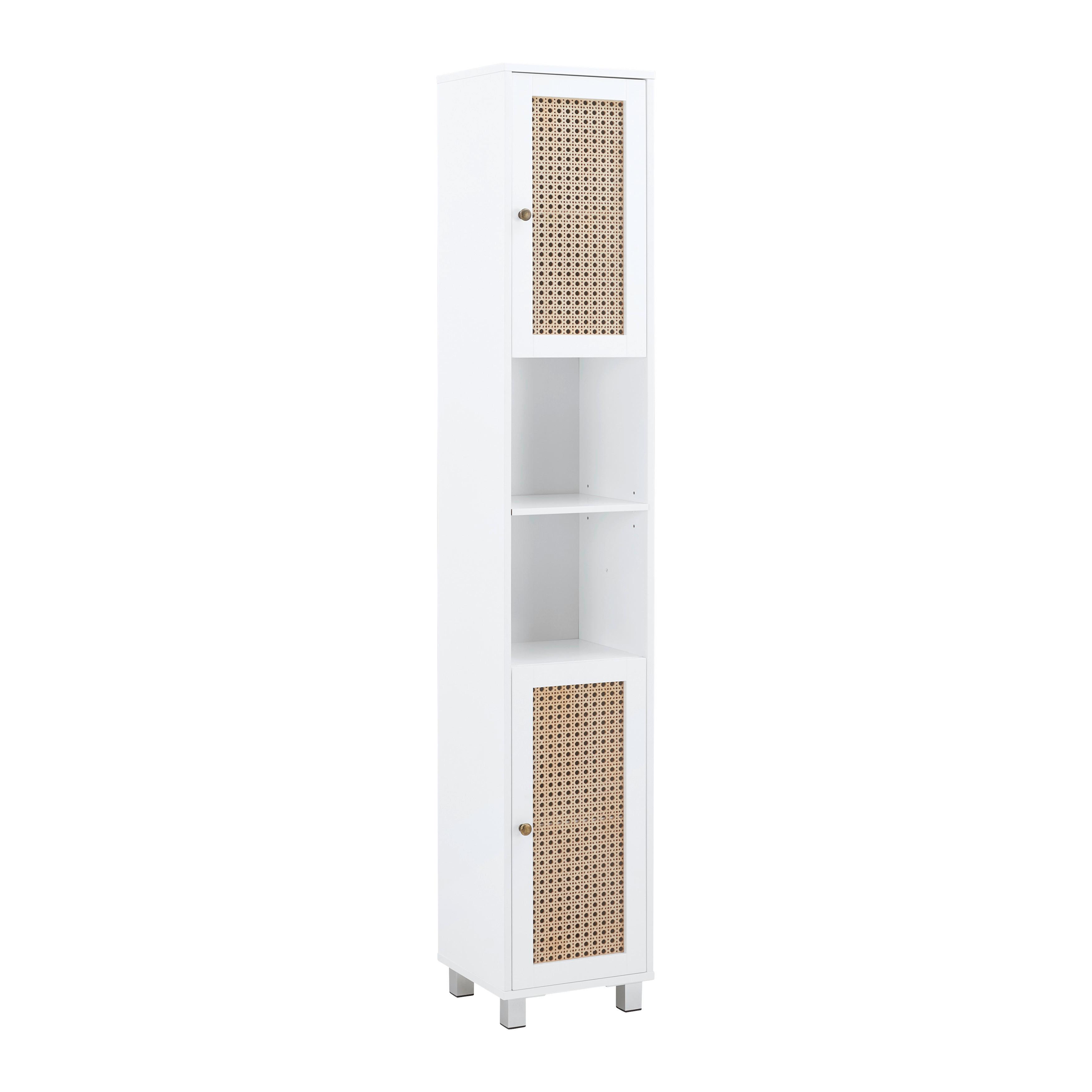 Magasszekrény Fehér-natúr Lisa - bronz/natúr, Modern, faalapú anyag/fém (32/180/30cm) - Bessagi Home