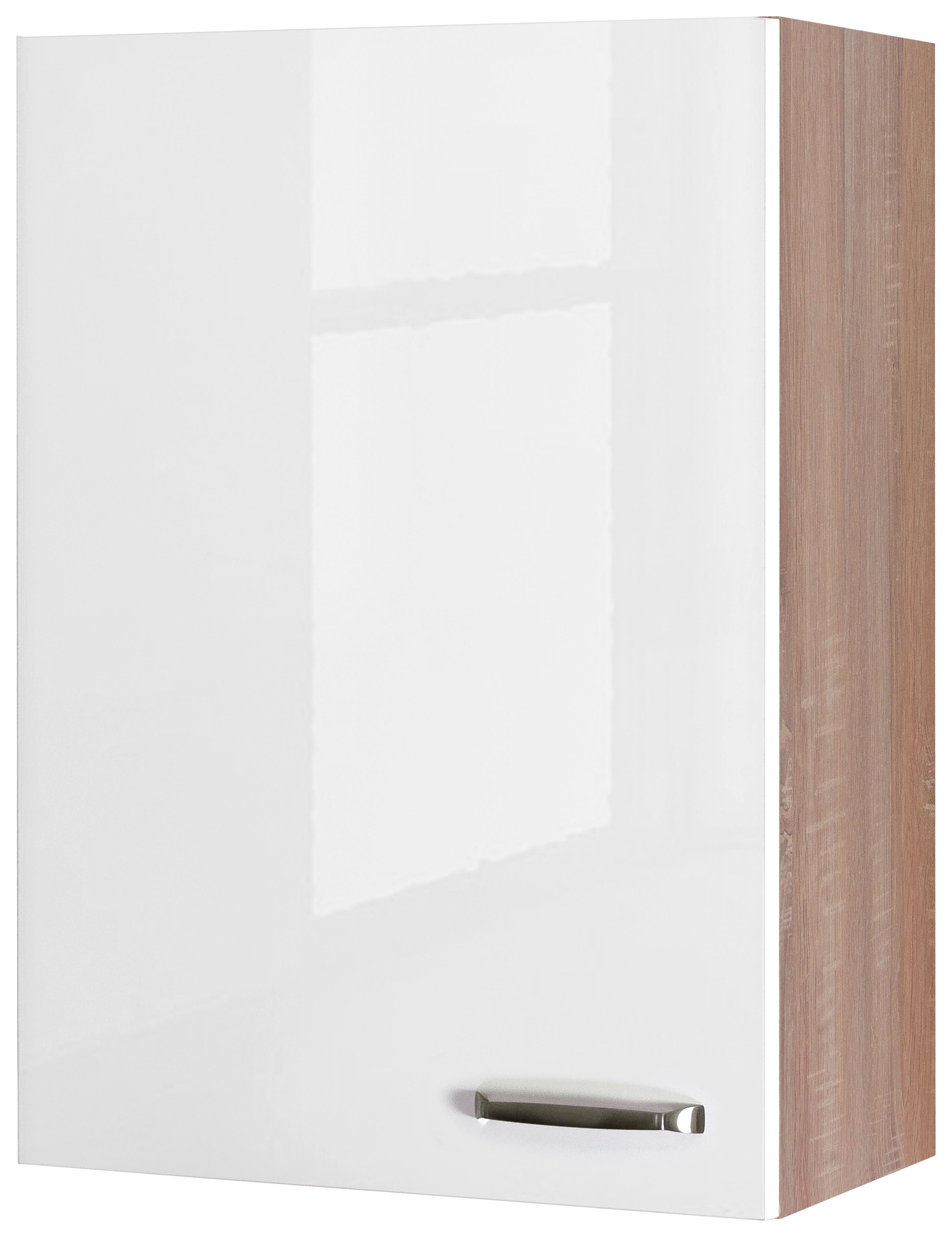 Küchenoberschrank Weiß Hochglanz/Eiche - Edelstahlfarben/Weiß Hochglanz, MODERN, Holzwerkstoff/Metall (60/89/32cm) - FlexWell