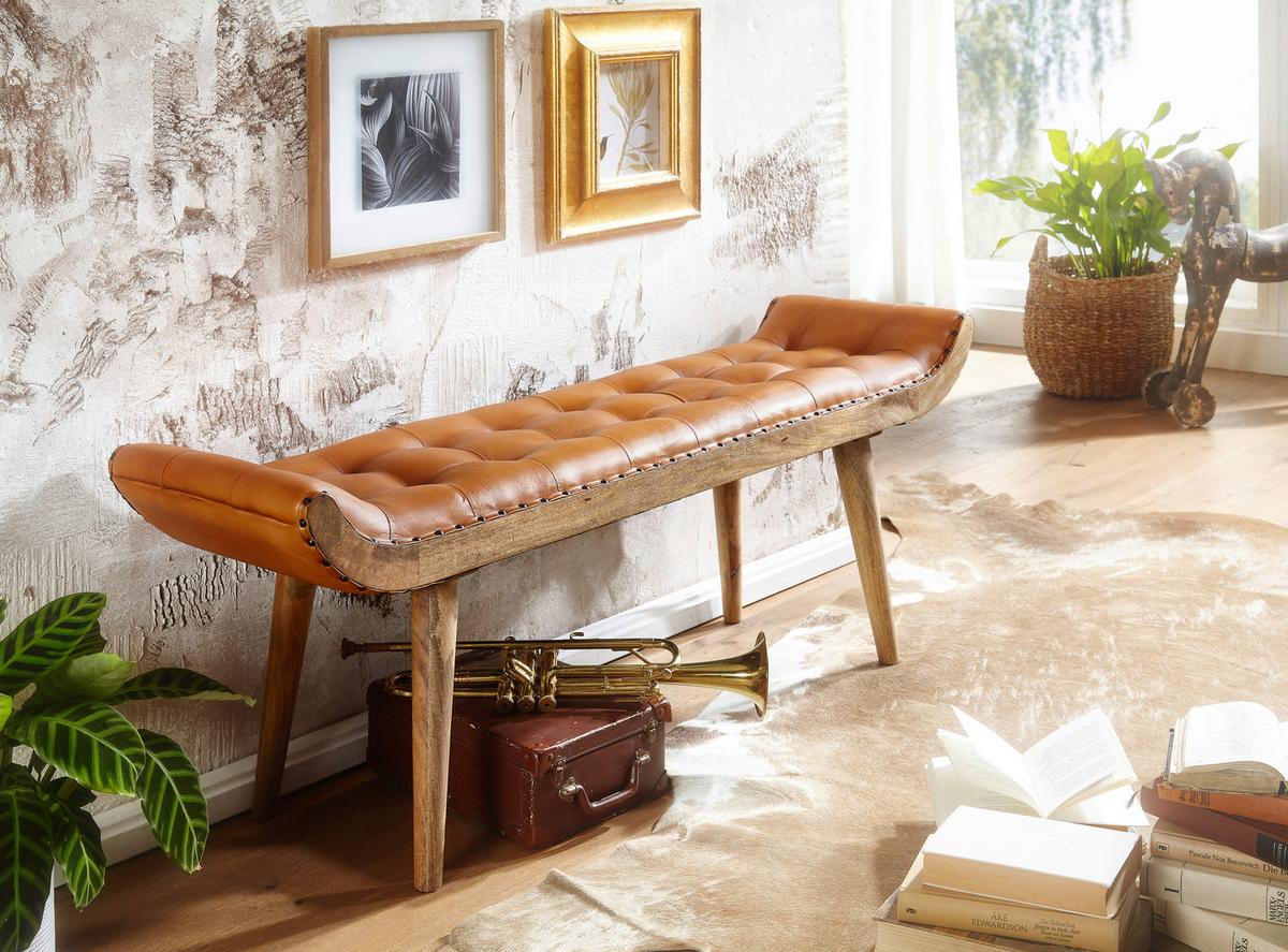 Klop Brez Naslona Wl6.479 - rjava, Moderno, les/usnje (125/50/38cm) - MID.YOU