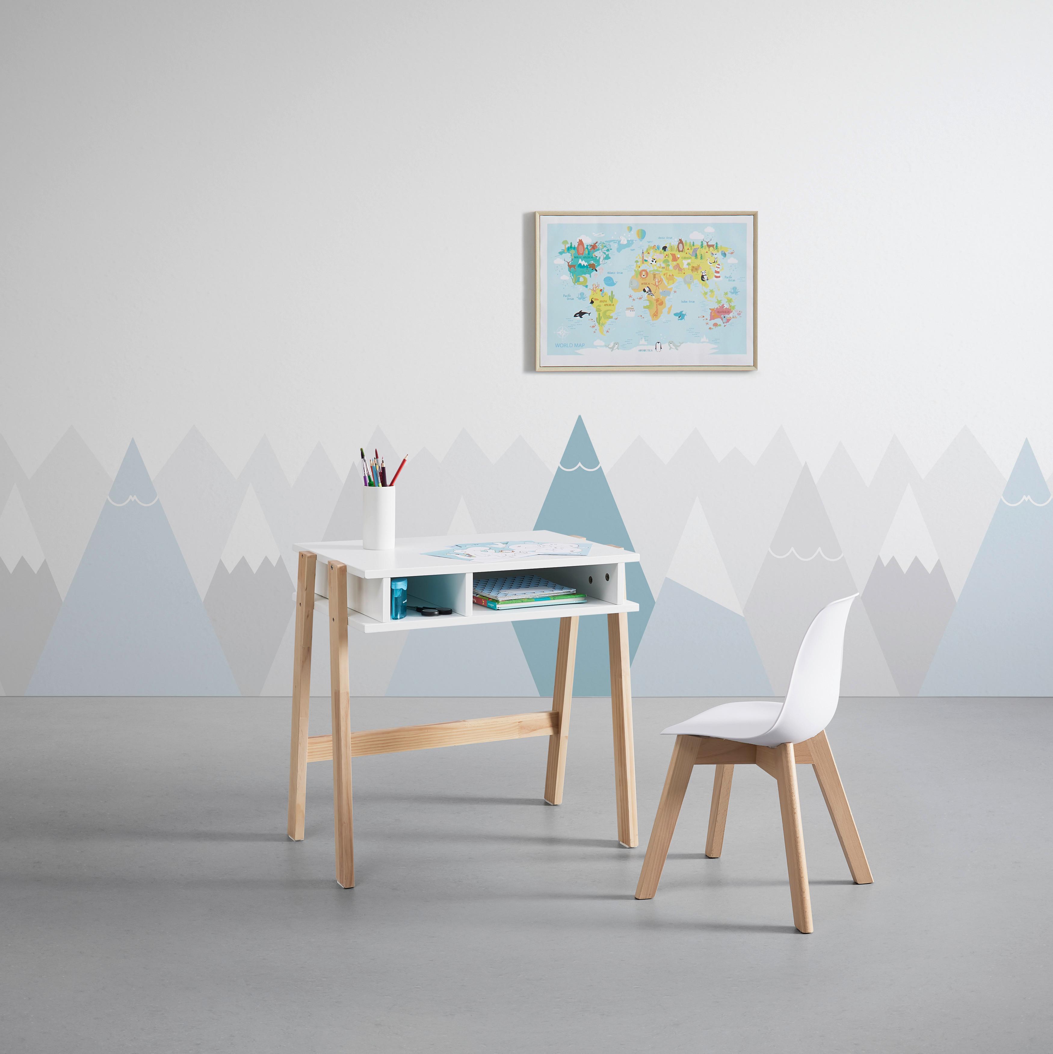 STOLIK DZIECIĘCY POPPY - kolor naturalny/biały, Modern, drewno (60/40/60cm) - Bessagi Kids