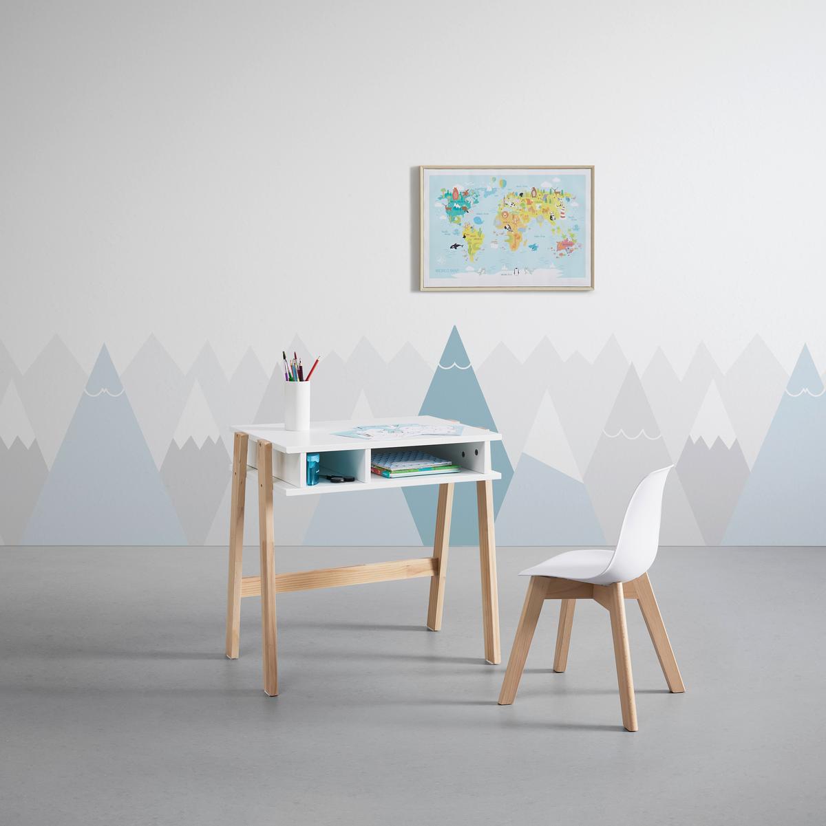 STOLIK DZIECIĘCY POPPY - kolor naturalny/biały, Modern, drewno (60/40/60cm) - Bessagi Kids