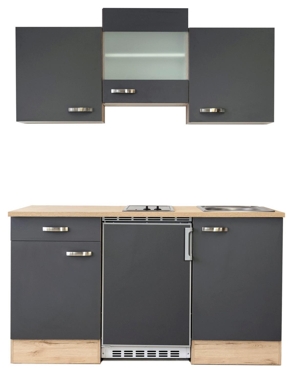 Majhna Kuhinja Z Aparati Shadow, Siva, Barva Hrasta - barve nerjavečega jekla/siva, Moderno, kovina/steklo (150,5/209/60cm)