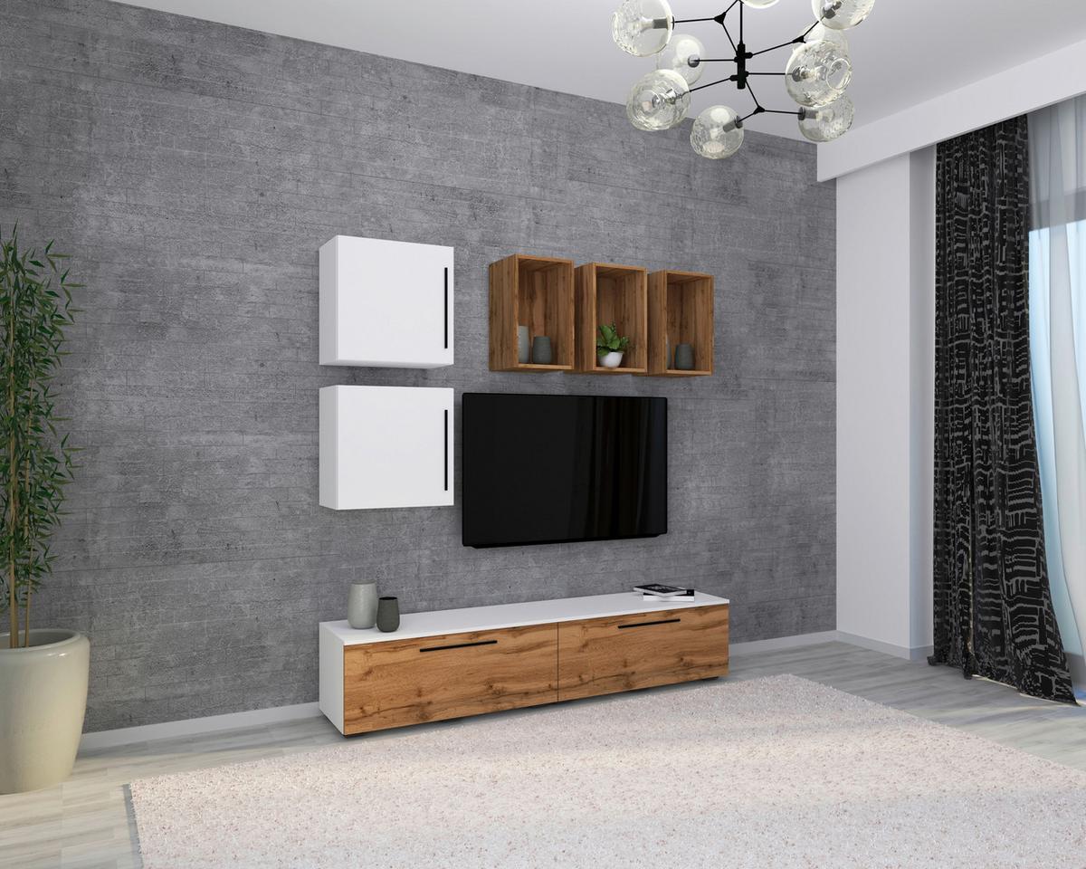 Dnevni Regal Arila, Barva Hrasta, Bela, 6-Delno - črna/bela, Moderno, umetna masa/leseni material (190/200/40cm) - MID.YOU