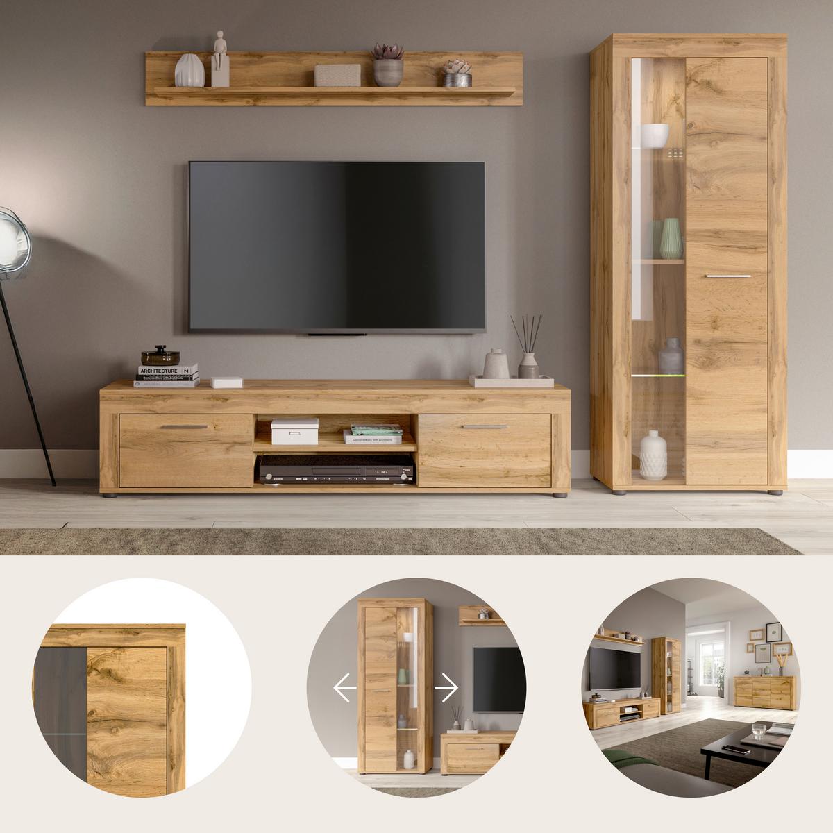 ANSAMBLU MOBILIER CAMERA DE Z JAM - stejar Wotan, Design, sticlă/material pe bază de lemn (235/159/35cm) - Modern Living