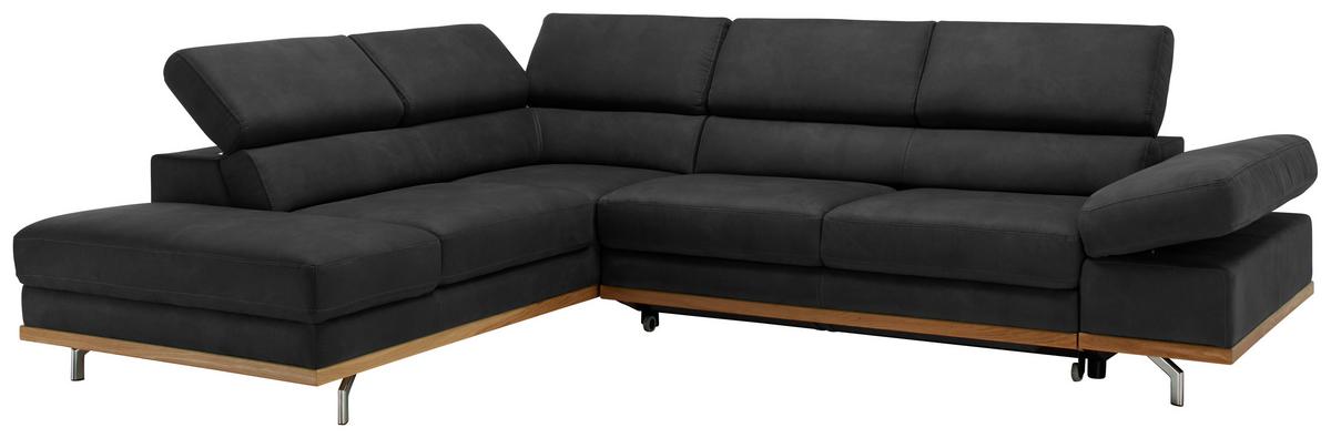 Wohnlandschaft Carmen in Schwarz mit Bettfunktion - Chromfarben/Schwarz, KONVENTIONELL, Holz/Textil (226/93/292cm) - Based
