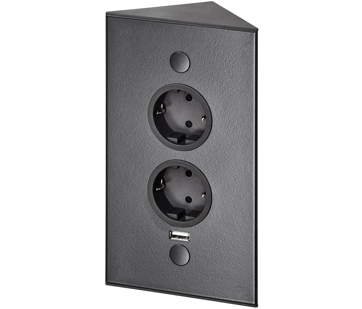 Steckdosenelement Riva USB in Schwarz - Schwarz, ROMANTIK / LANDHAUS (11,5/20/6cm) - Based