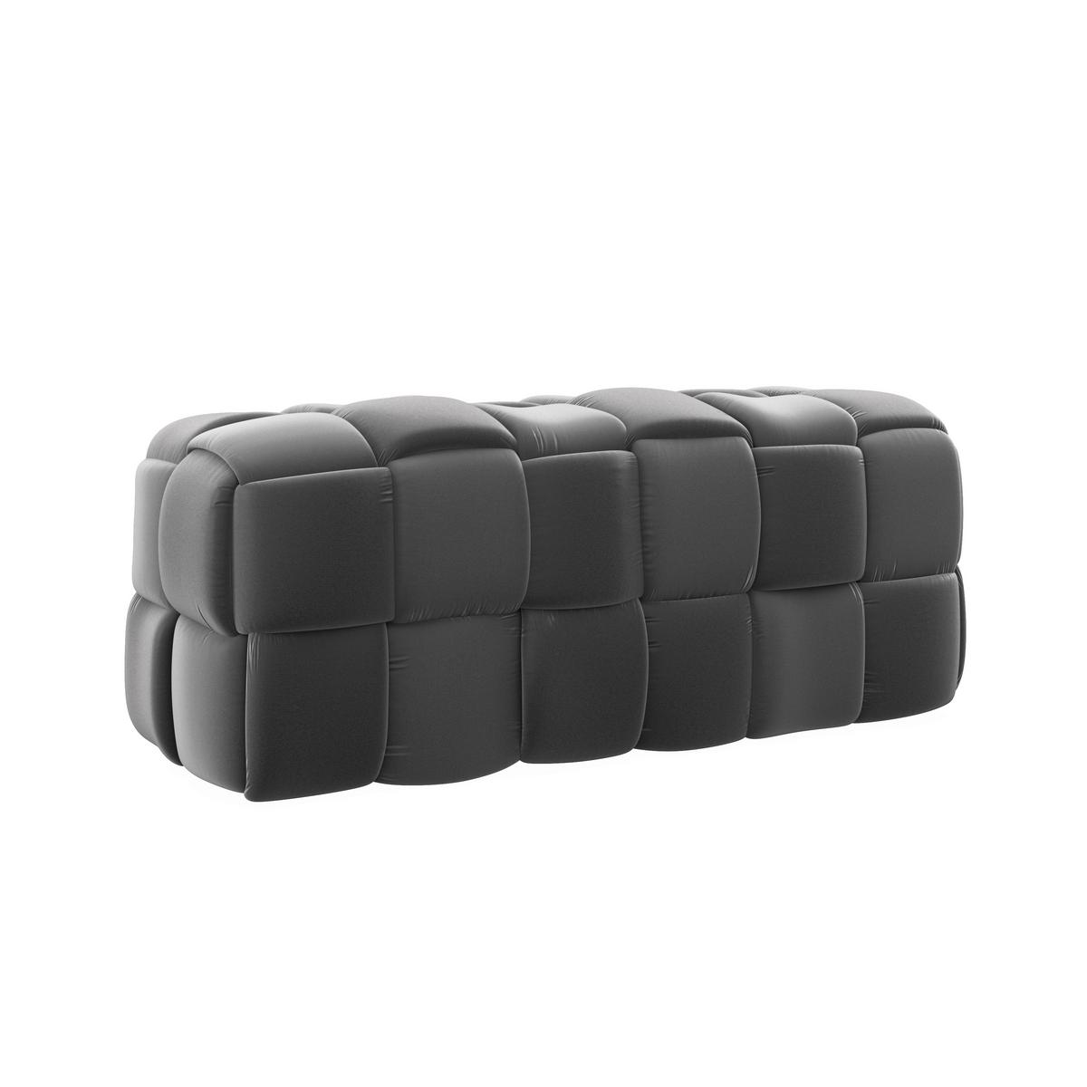 Hockerbank Ella Grau Samt Gepolstert - Schwarz/Grau, MODERN, Holz/Kunststoff (118/47/47cm) - Bessagi Home