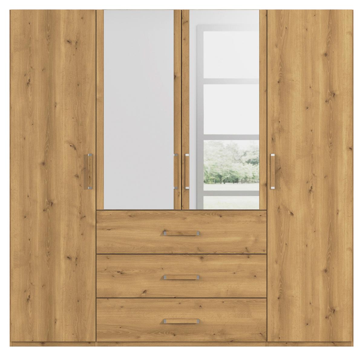 Omara S Klasičnimi Vrati Evelyn, Barva Hrasta - barve hrasta, Design, umetna masa/steklo (201/197/60cm) - Novel