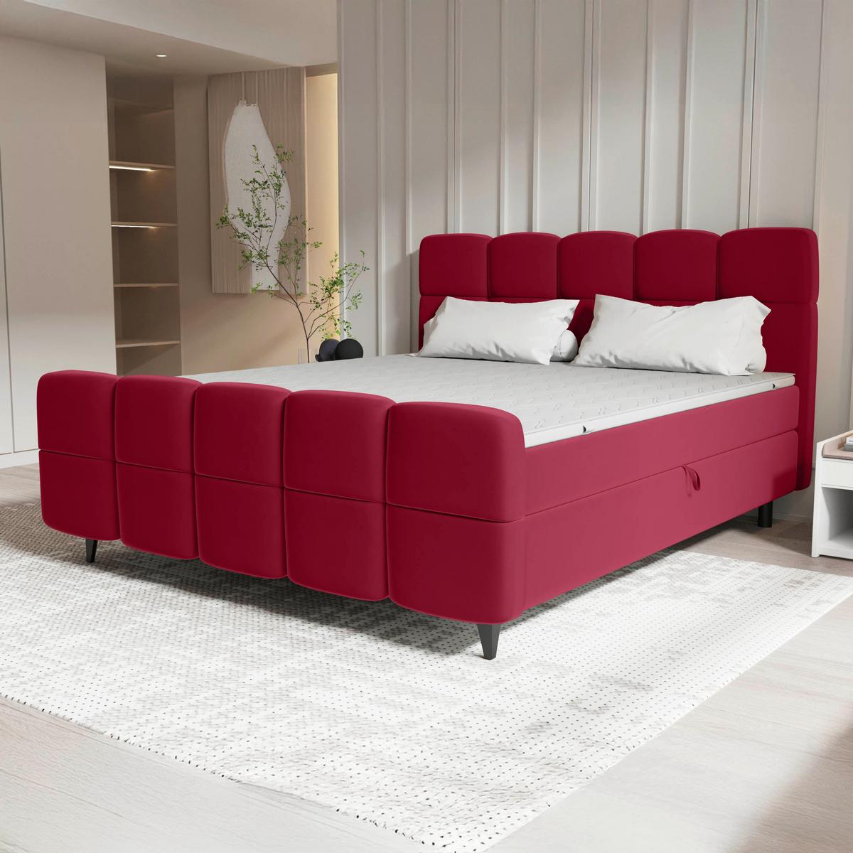 Boxbett Mona Rot ca. 160x200cm - Rot/Schwarz, KONVENTIONELL, Kunststoff/Textil (160/200cm) - Mömax