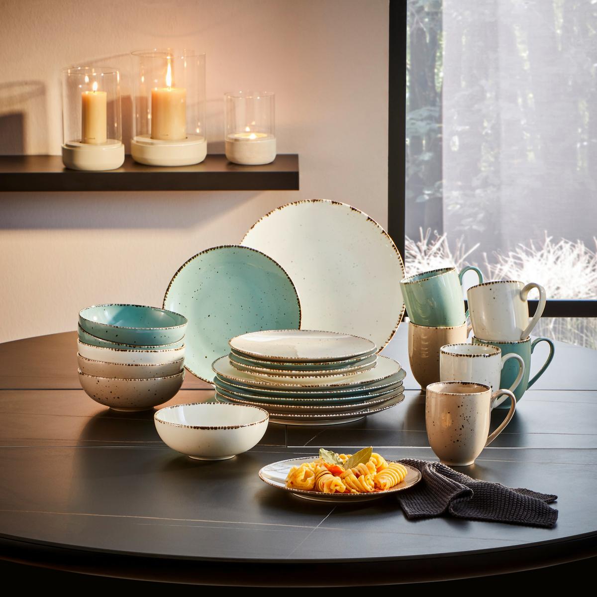 SERWIS OBIADOWO-ŚNIADANIOWY URBAN LIFE - turkusowy/biały, Design, ceramika - Landscape