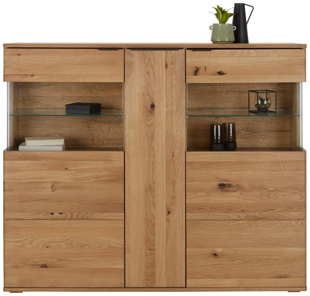 highboard in Wildeiche - Wildeiche/Schwarz, Konventionell, Glas/Holz (150/123/37cm) - Premium Living