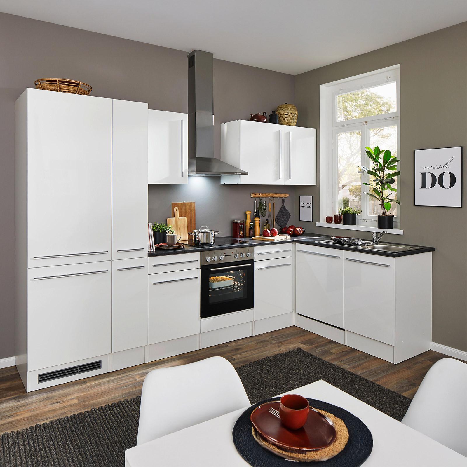 Eckküche Jazz mit Geräten ca.310x175cm Weiß Hochglanz - Weiß Hochglanz/Anthrazit, LIFESTYLE, Holzwerkstoff/Kunststoff (310/175/60/60cm) - P & B