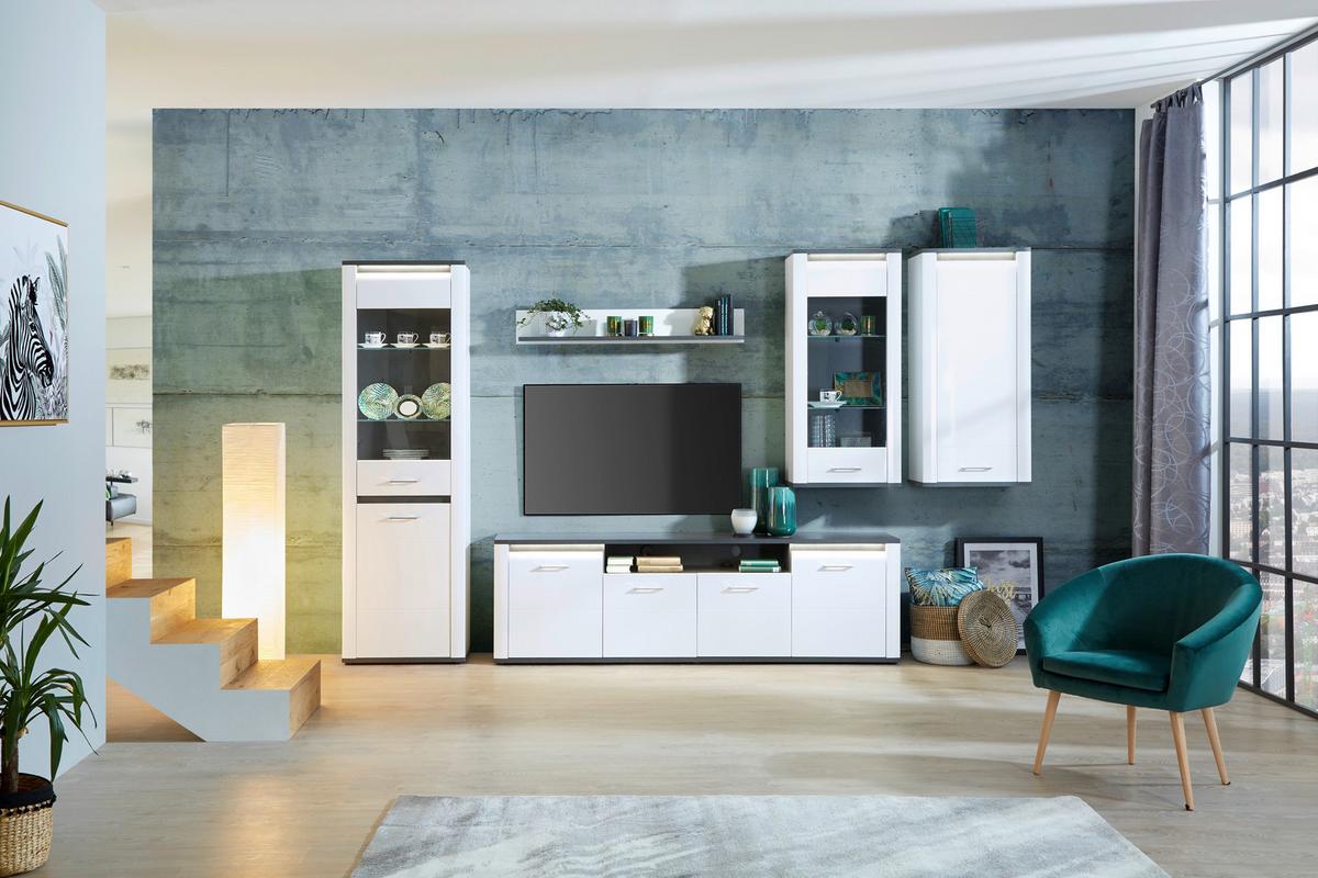 Vitrina Alassio - barve kroma/črna, Moderno, kovina/umetna masa (61,7/200/37,5cm) - Premium Living
