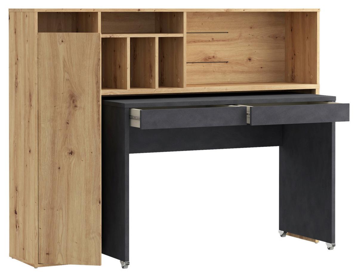 Schreibtischkombination in Dunkelgrau/Eiche - Dunkelgrau/Eiche Artisan, Modern, Holzwerkstoff (153,8/118,6/33,2-54,5cm) - Mömax