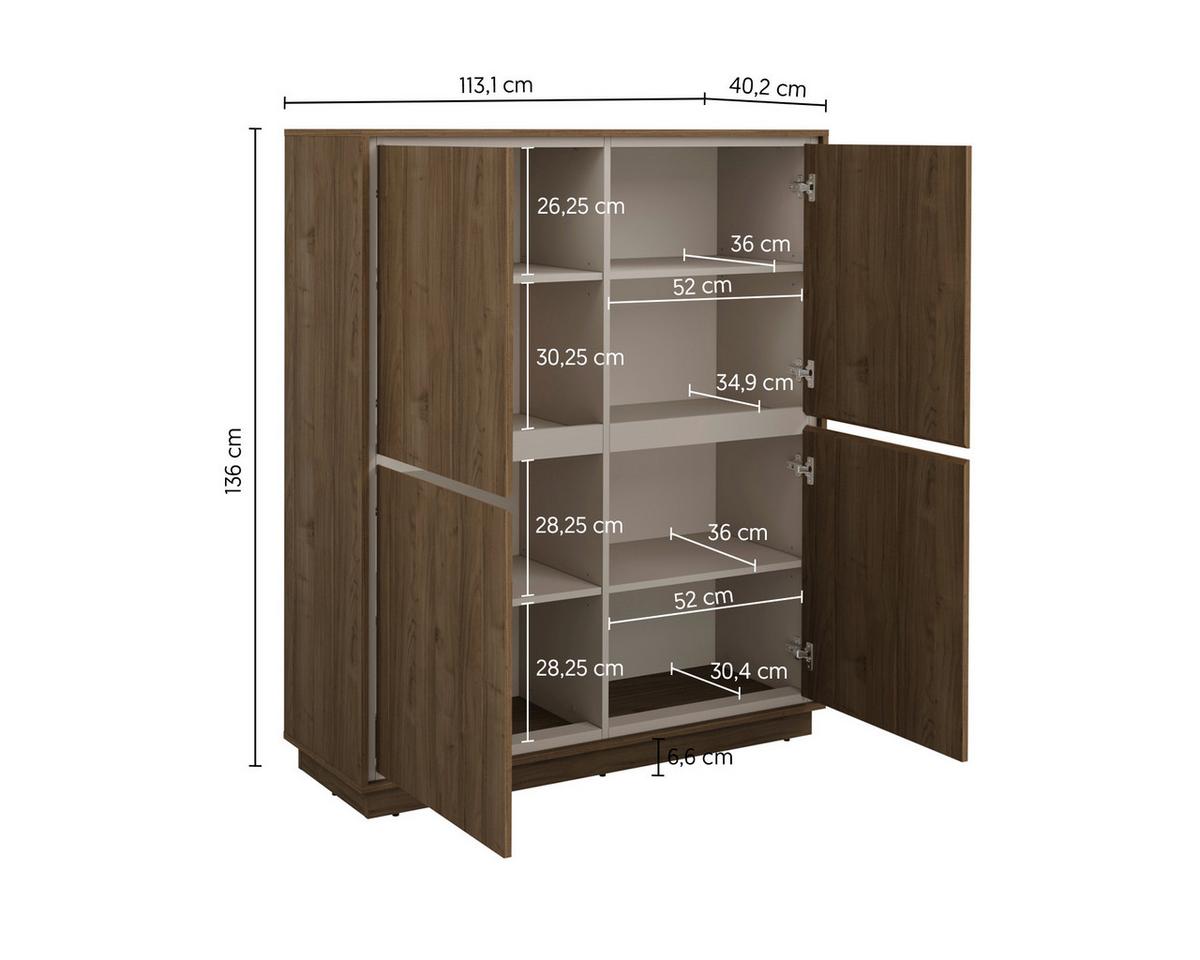 Komód Cosme - kasmírszínű/diószínű, Modern, faalapú anyag (113/136/40cm)