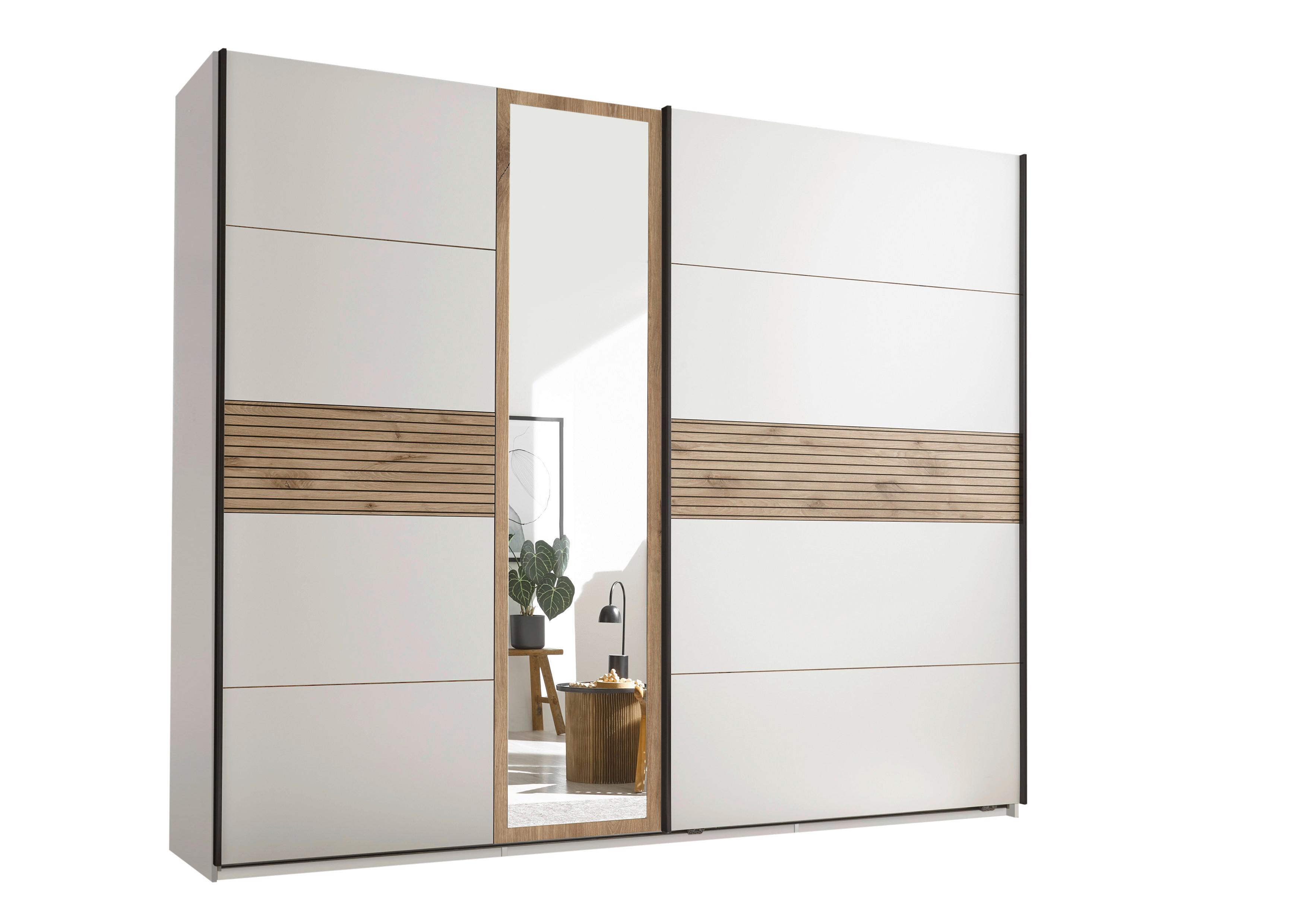 Omara Z Drsnimi Vrati Leo, Bela, Barva Hrasta - črna/barve hrasta, Moderno, kovina/leseni material (270,1/225,5/59,6cm) - MID.YOU