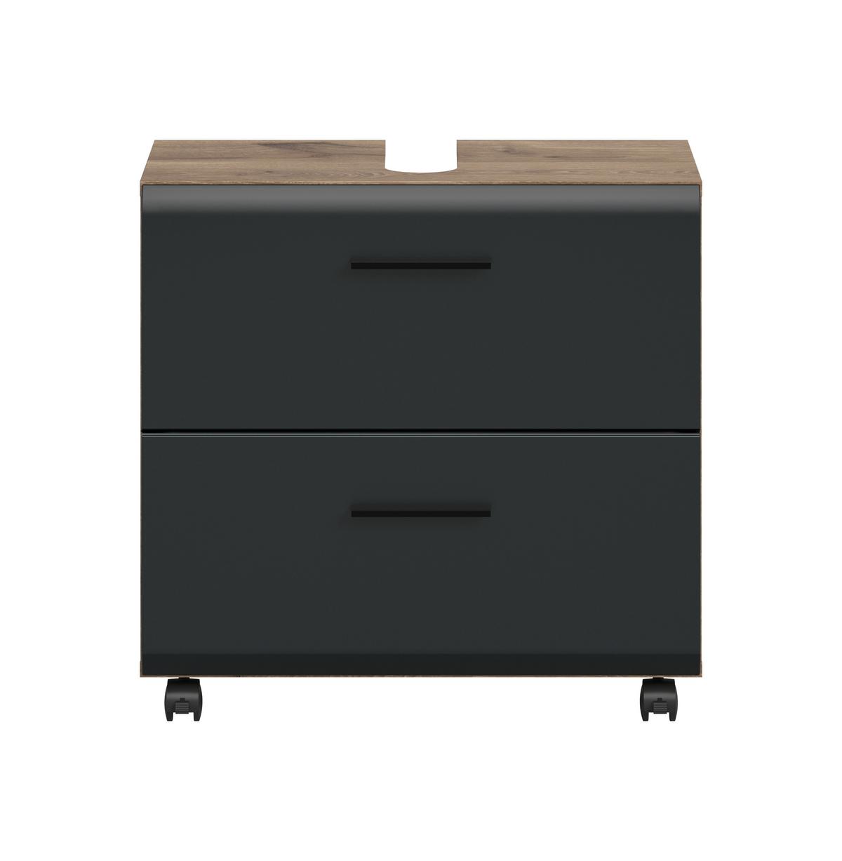Waschbeckenunterschrank Ice Schwarz/Eiche dunkel - Eiche dunkel/Schwarz, Trend, Holzwerkstoff/Kunststoff (60/58/30cm) - MID.YOU