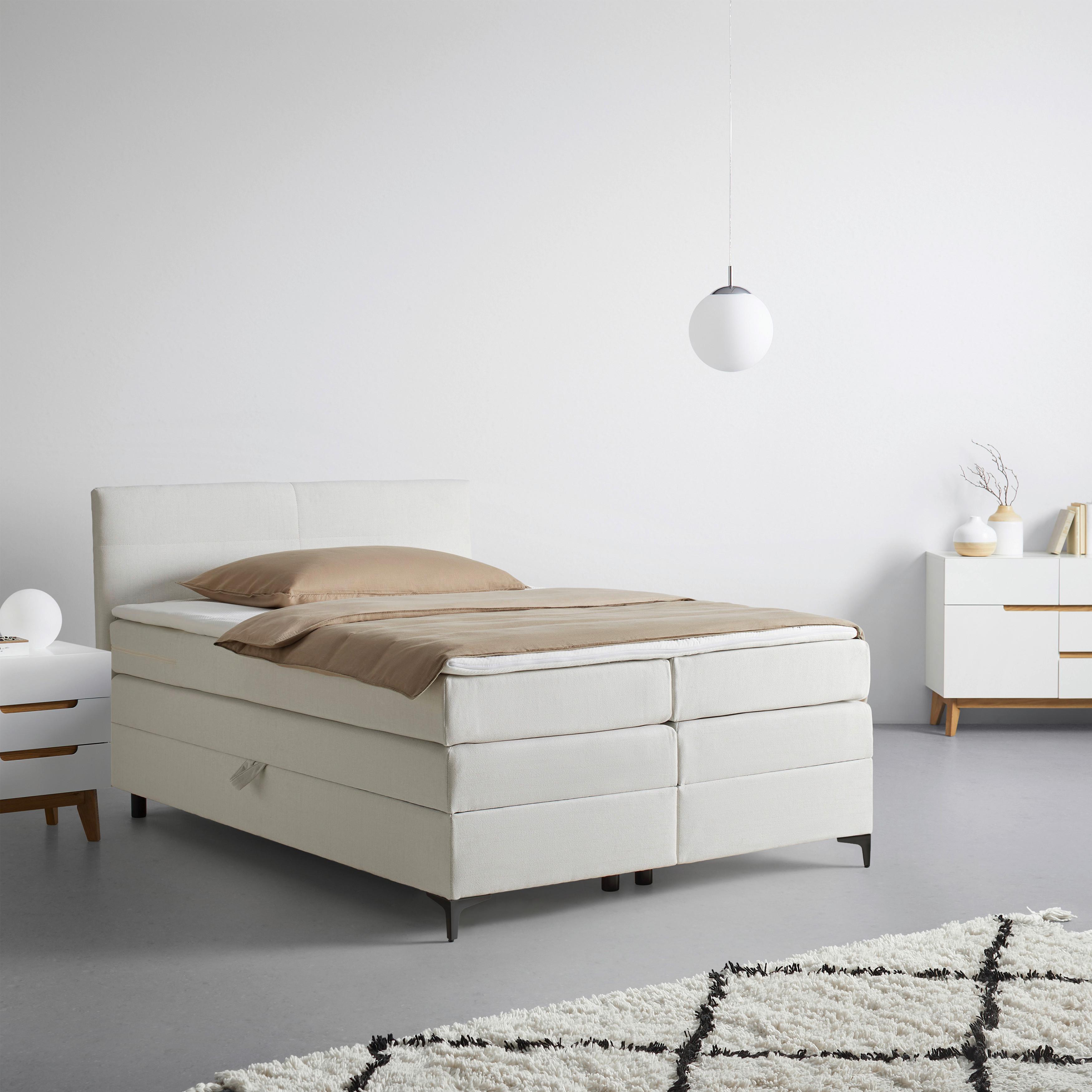 Boxspringbett Bari in Creme ca. 140x200cm - Creme/Schwarz, Konventionell, Textil/Metall (140/200cm) - Mömax