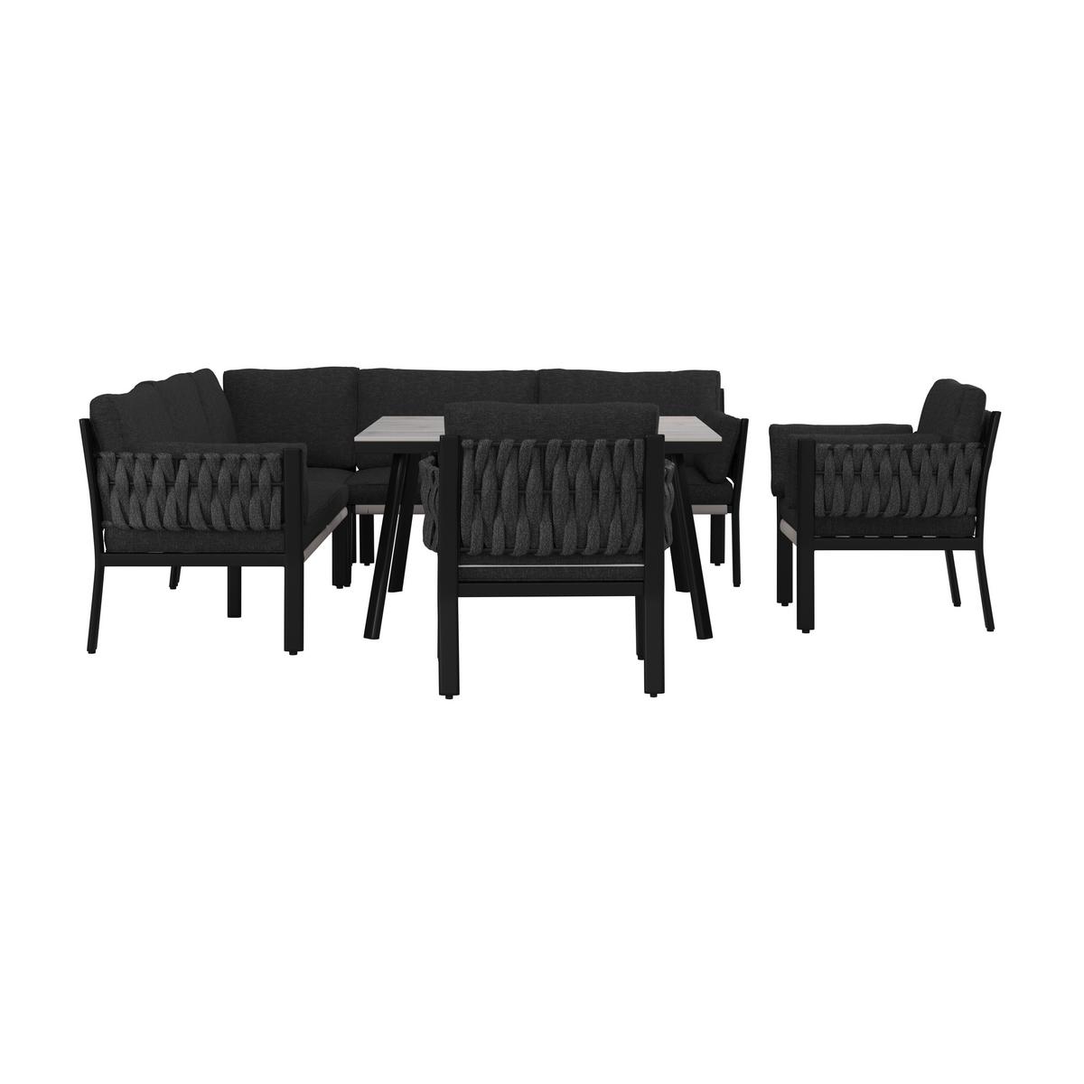 SALON DE JARDIN REPAS ELISA - Schwarz/Grau, Modern, Kunststoff/Textil (238/74/75cm) - Bessagi Garden