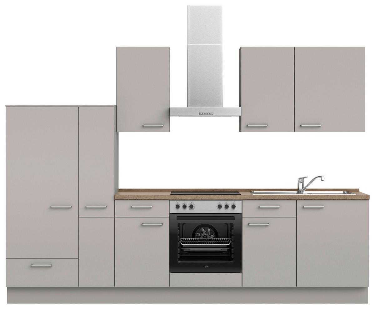 Küchenblock Touch Low m. Geräten Grau - Eiche dunkel/Edelstahlfarben, MODERN, Holzwerkstoff/Metall (300cm) - Nobilia