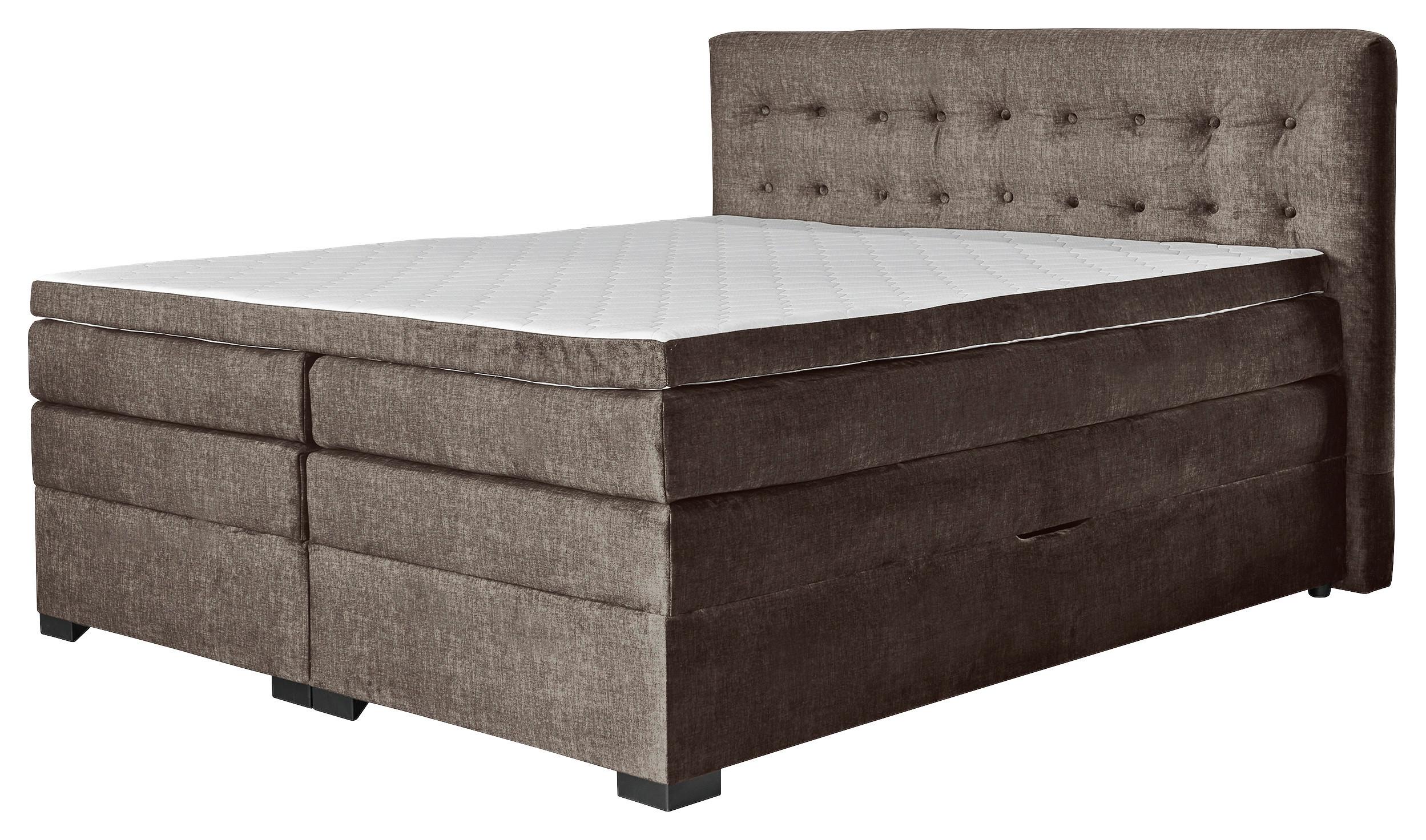 Boxspringbett Madeira in Braun ca. 160x200cm - Schwarz/Braun, KONVENTIONELL, Textil (160/200cm) - Premium Living