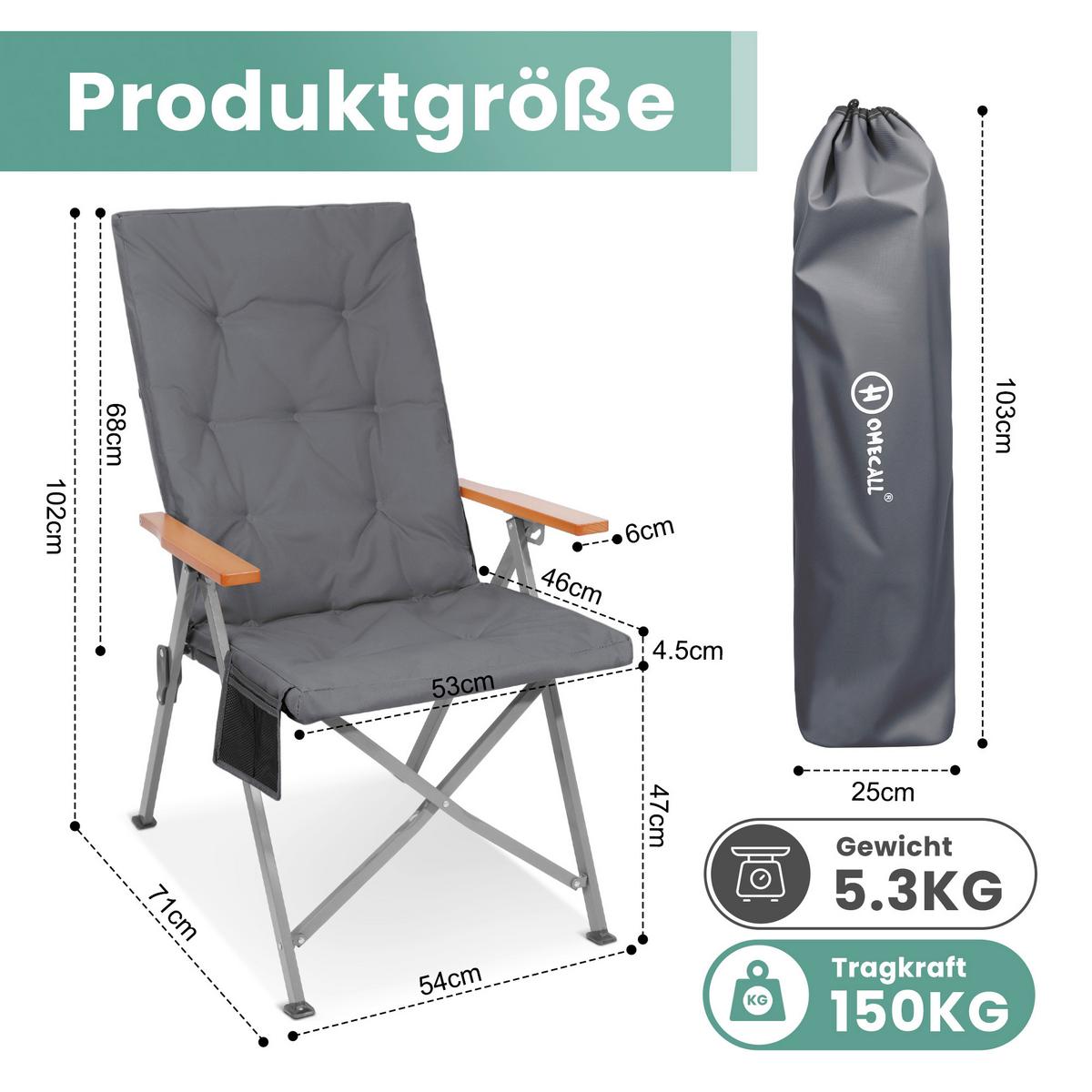 Campingsessel Grau/Silberfarben - Silberfarben/Grau, Basics, Textil/Metall (54/102/71cm) - Modante
