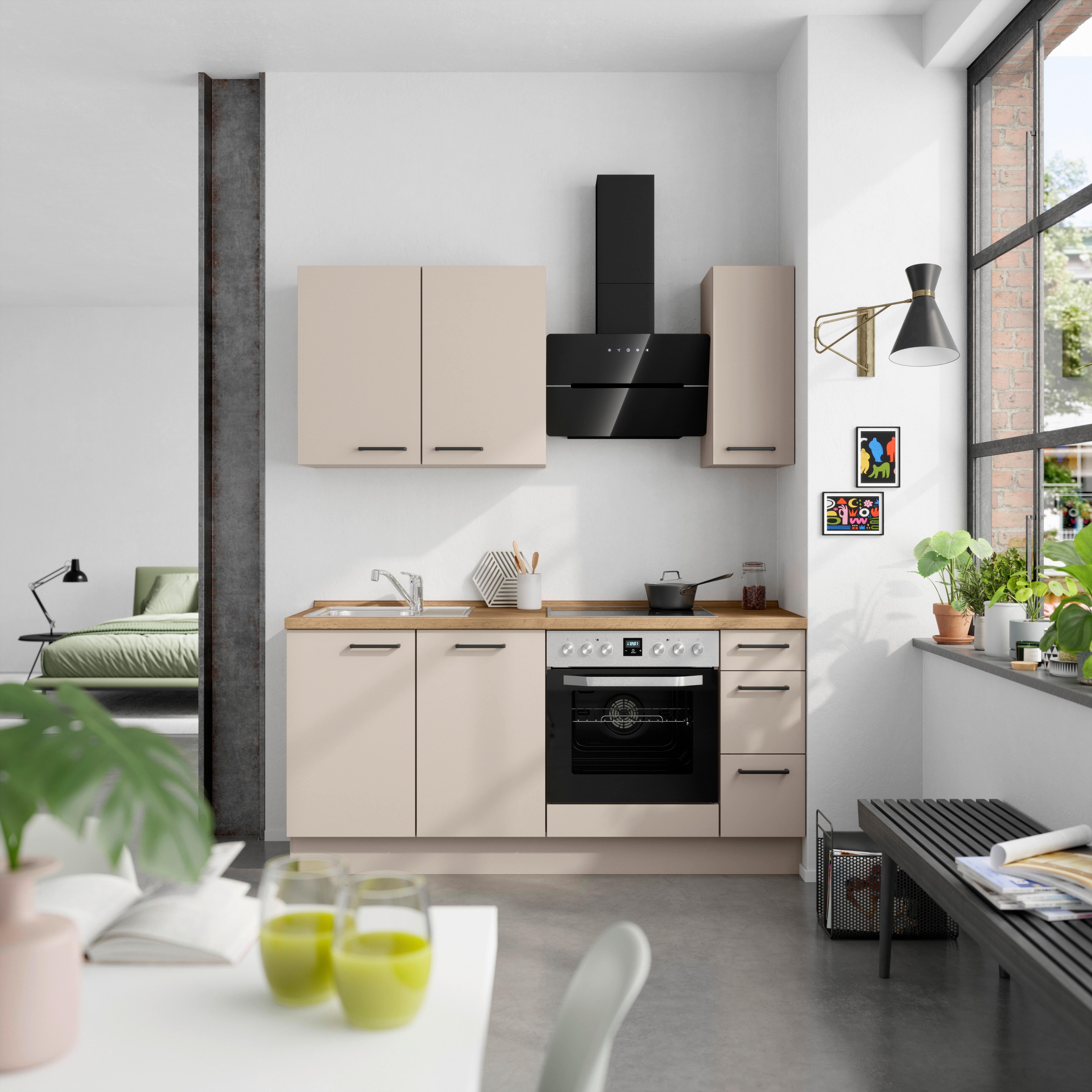 Küchenblock Easytouch High m. Geräten Sandfarben - Sandfarben/Eichefarben, MODERN, Holzwerkstoff/Metall (180cm) - Nobilia