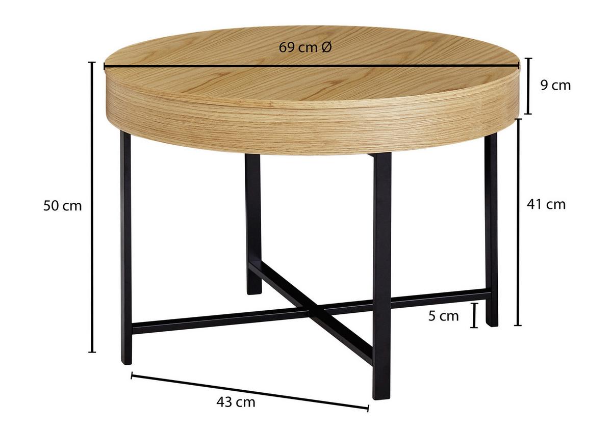 Klubska Miza Wl5.978 - črna/barve hrasta, Design, kovina/leseni material (69/69/49cm) - MID.YOU