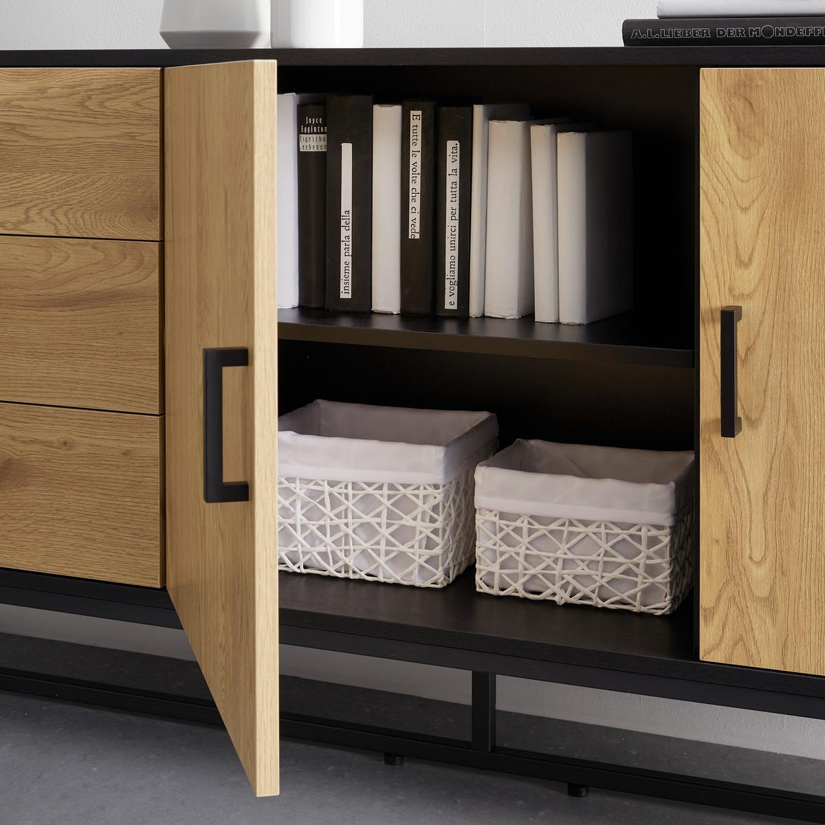 Sideboard Giorgia Eichefarben/Schwarz MDF - Eichefarben/Schwarz, MODERN, Holzwerkstoff/Metall (160/75/40cm) - Bessagi Home